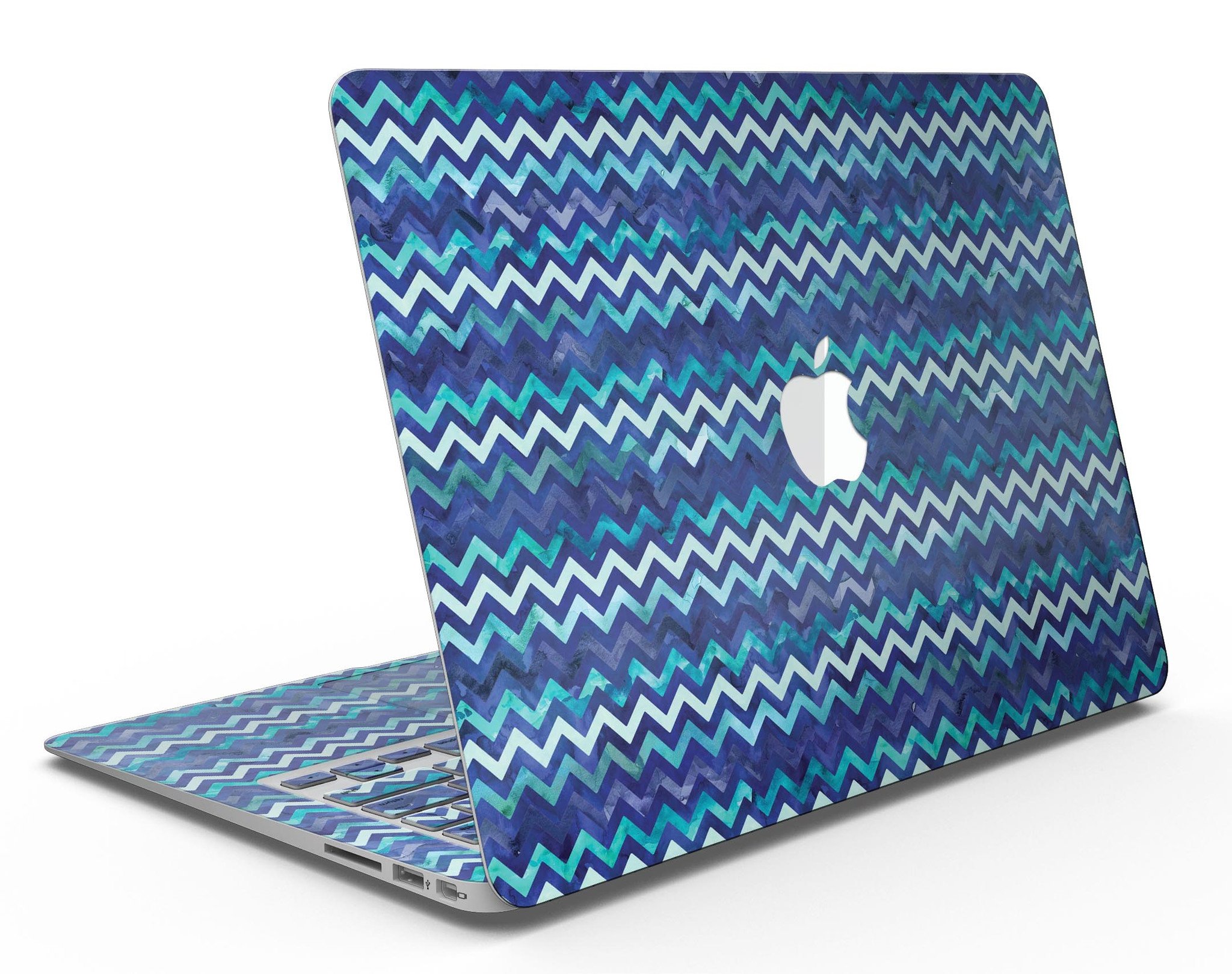 Blue Multi Watercolor Chevron skin for MacBook Air, showcasing vibrant colors and artistic design.