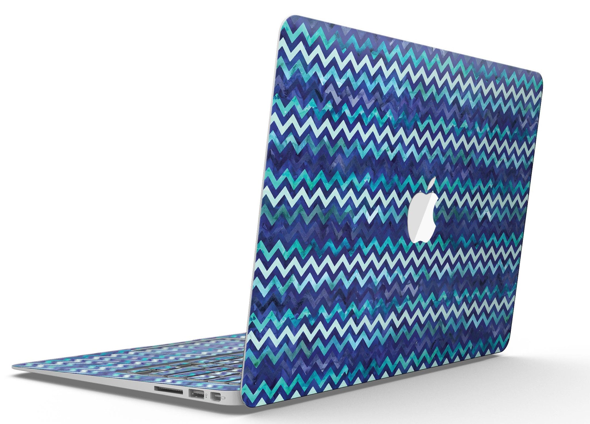 Blue Multi Watercolor Chevron skin for MacBook Air, showcasing vibrant colors and artistic design.