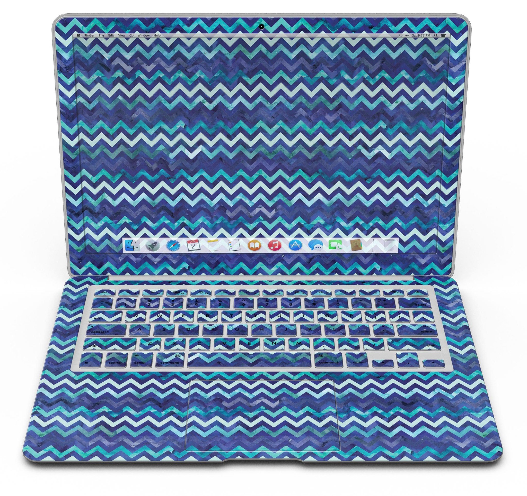 Blue Multi Watercolor Chevron skin for MacBook Air, showcasing vibrant colors and artistic design.