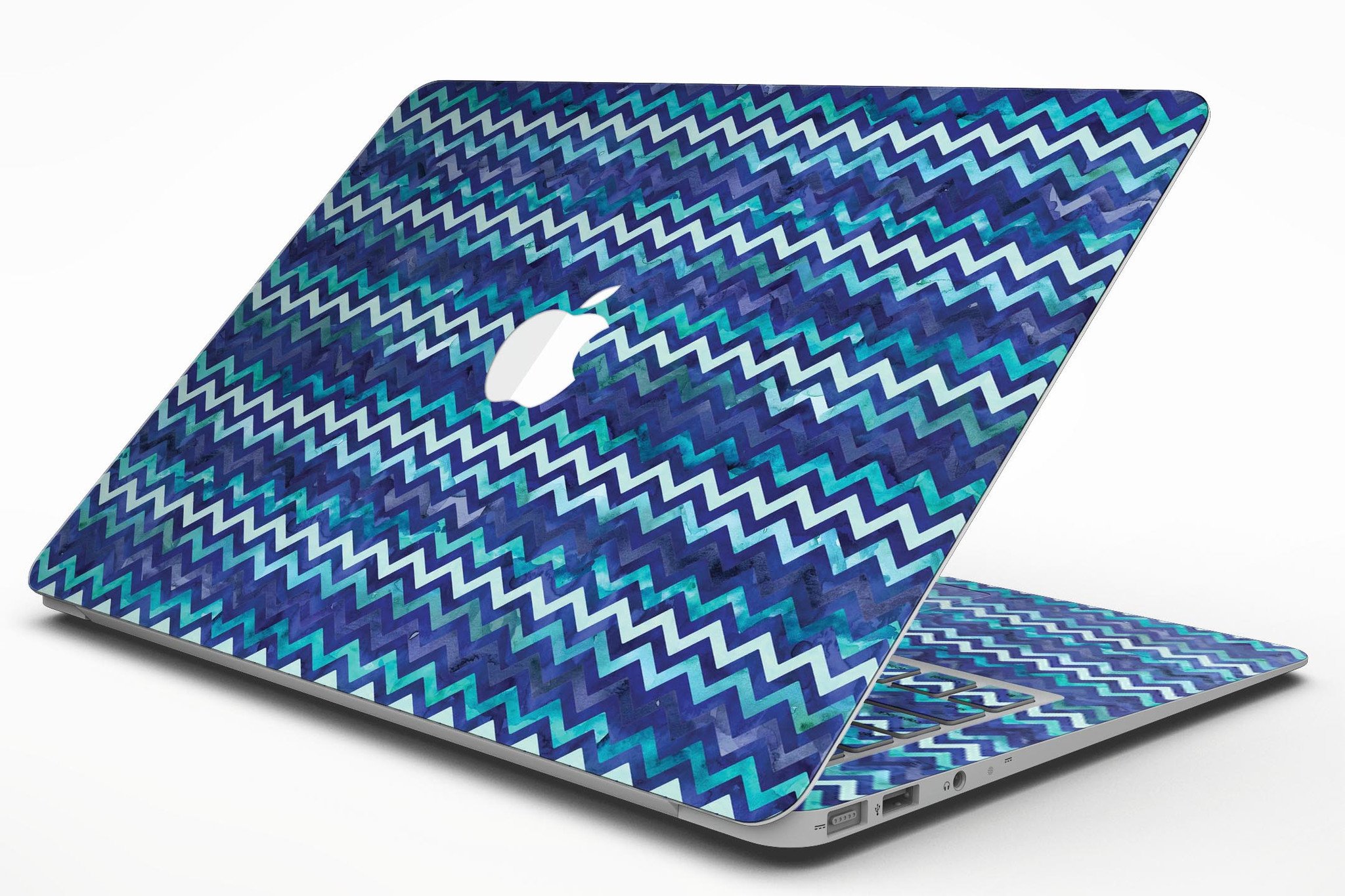 Blue Multi Watercolor Chevron skin for MacBook Air, showcasing vibrant colors and artistic design.