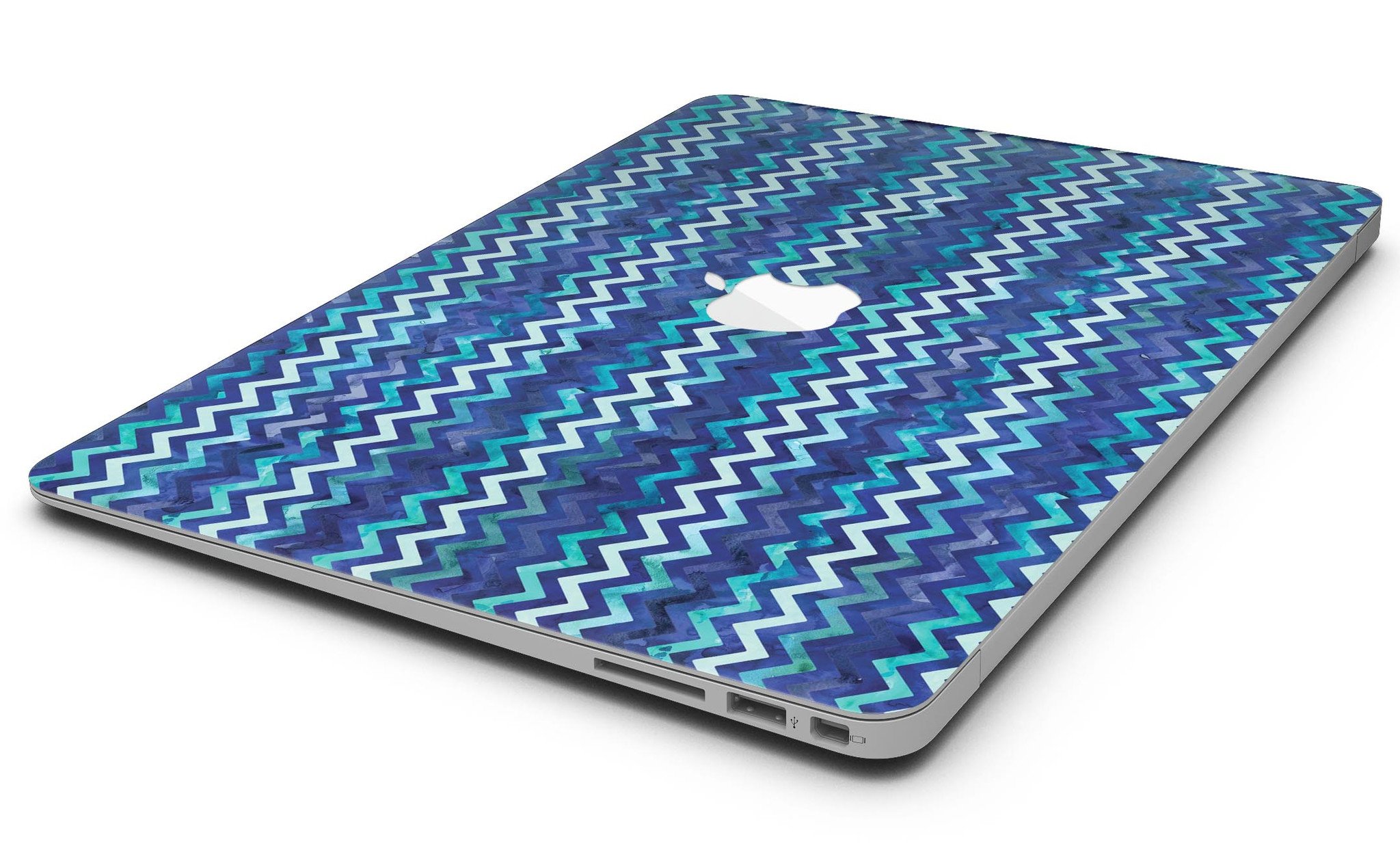 Blue Multi Watercolor Chevron skin for MacBook Air, showcasing vibrant colors and artistic design.