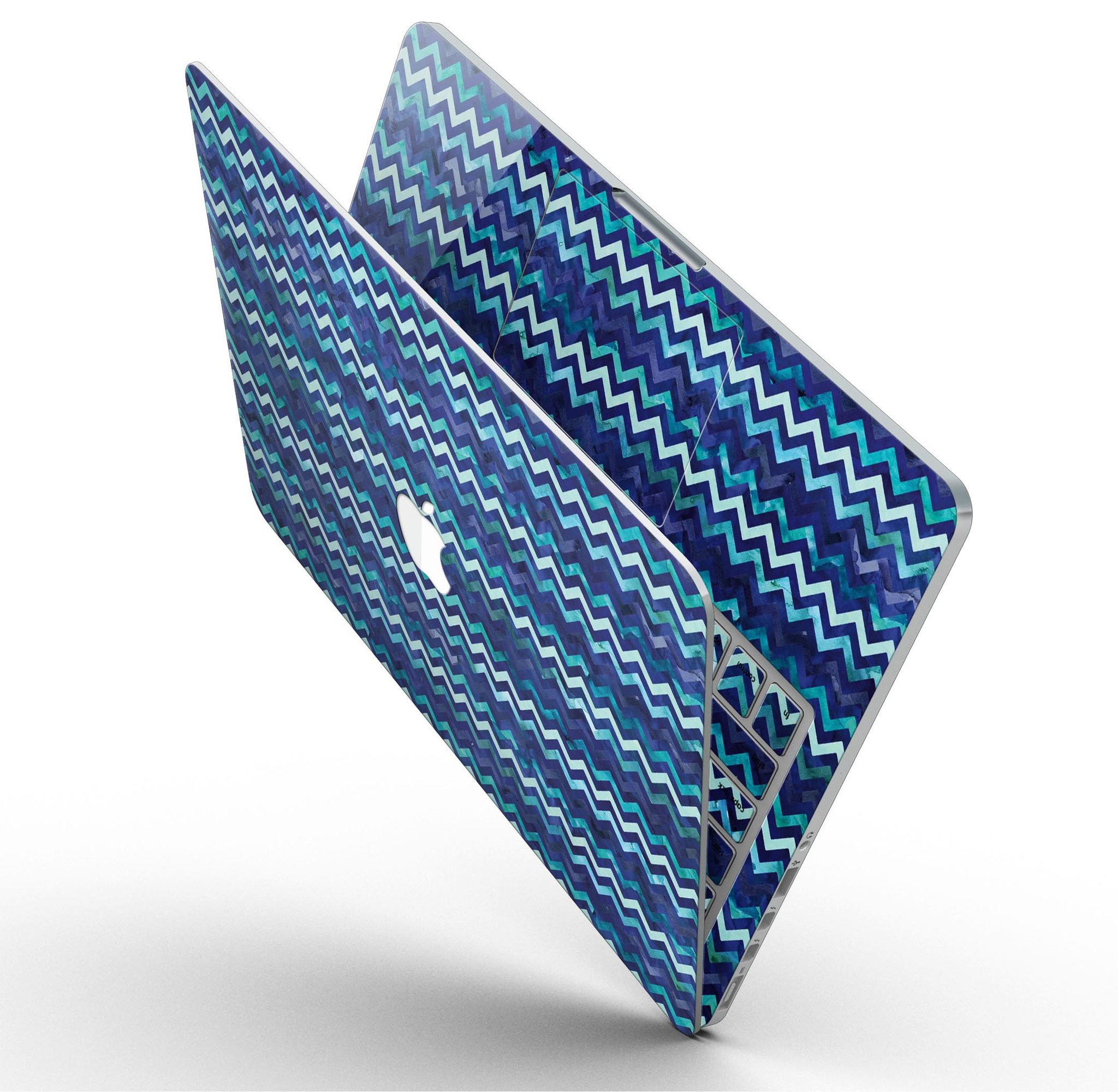 Blue Multi Watercolor Chevron skin for MacBook Pro with Retina Display, showcasing vibrant colors and a stylish chevron pattern.