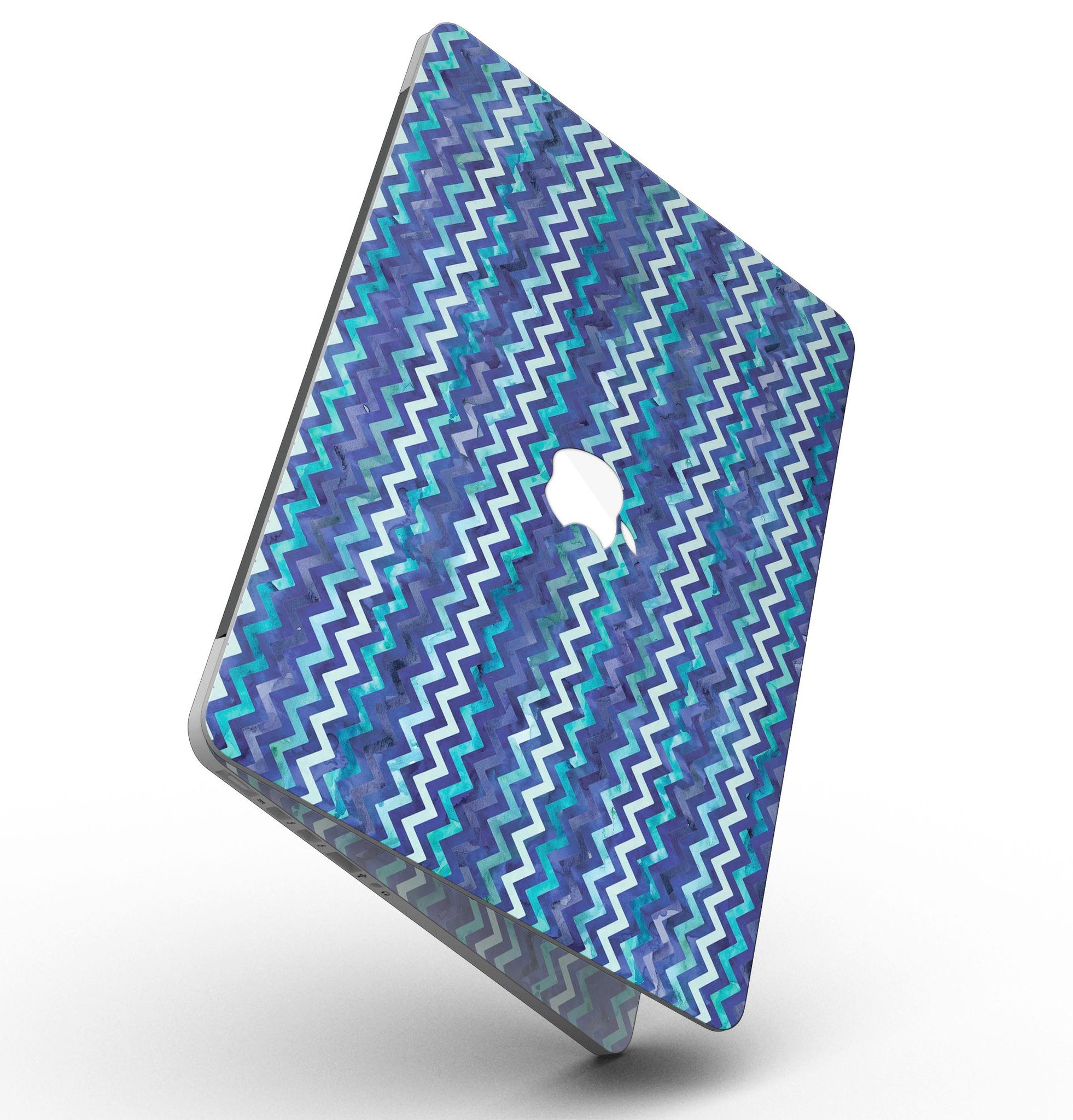 Blue Multi Watercolor Chevron skin for MacBook Pro with Retina Display, showcasing vibrant colors and a stylish chevron pattern.