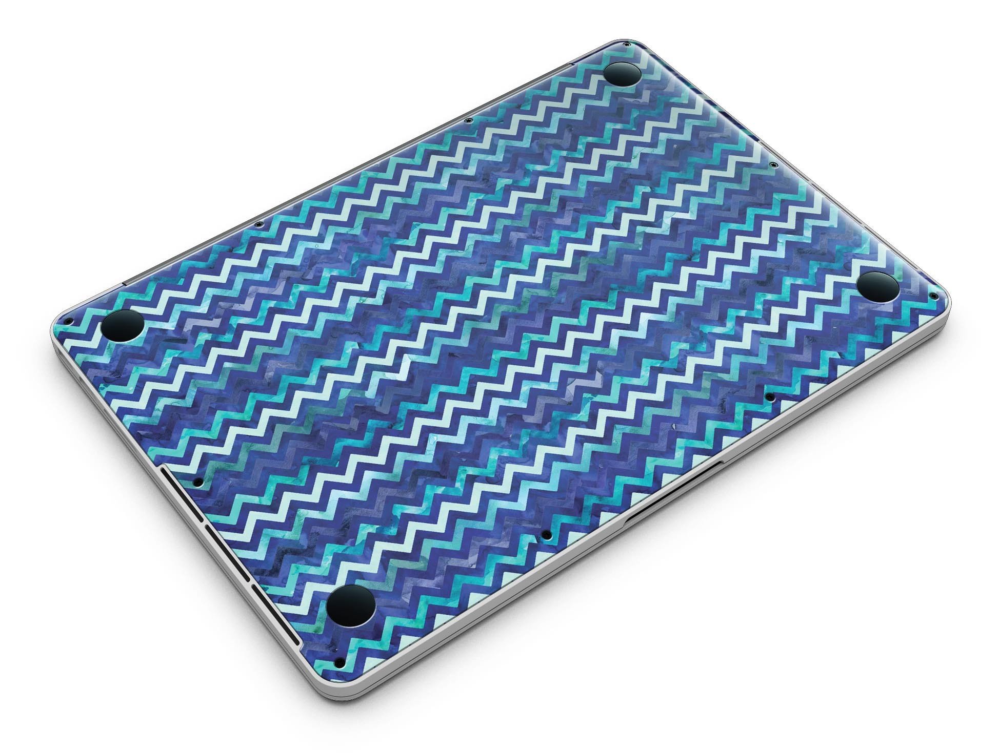 Blue Multi Watercolor Chevron skin for MacBook Pro with Retina Display, showcasing vibrant colors and a stylish chevron pattern.