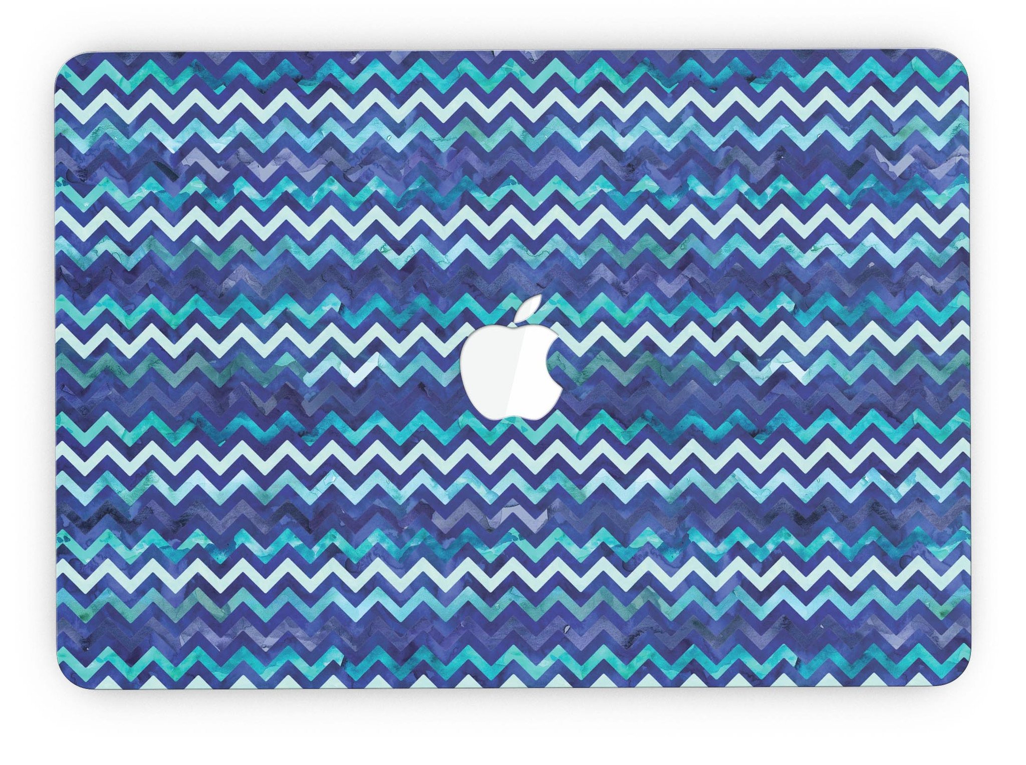 Blue Multi Watercolor Chevron skin for MacBook Pro with Retina Display, showcasing vibrant colors and a stylish chevron pattern.