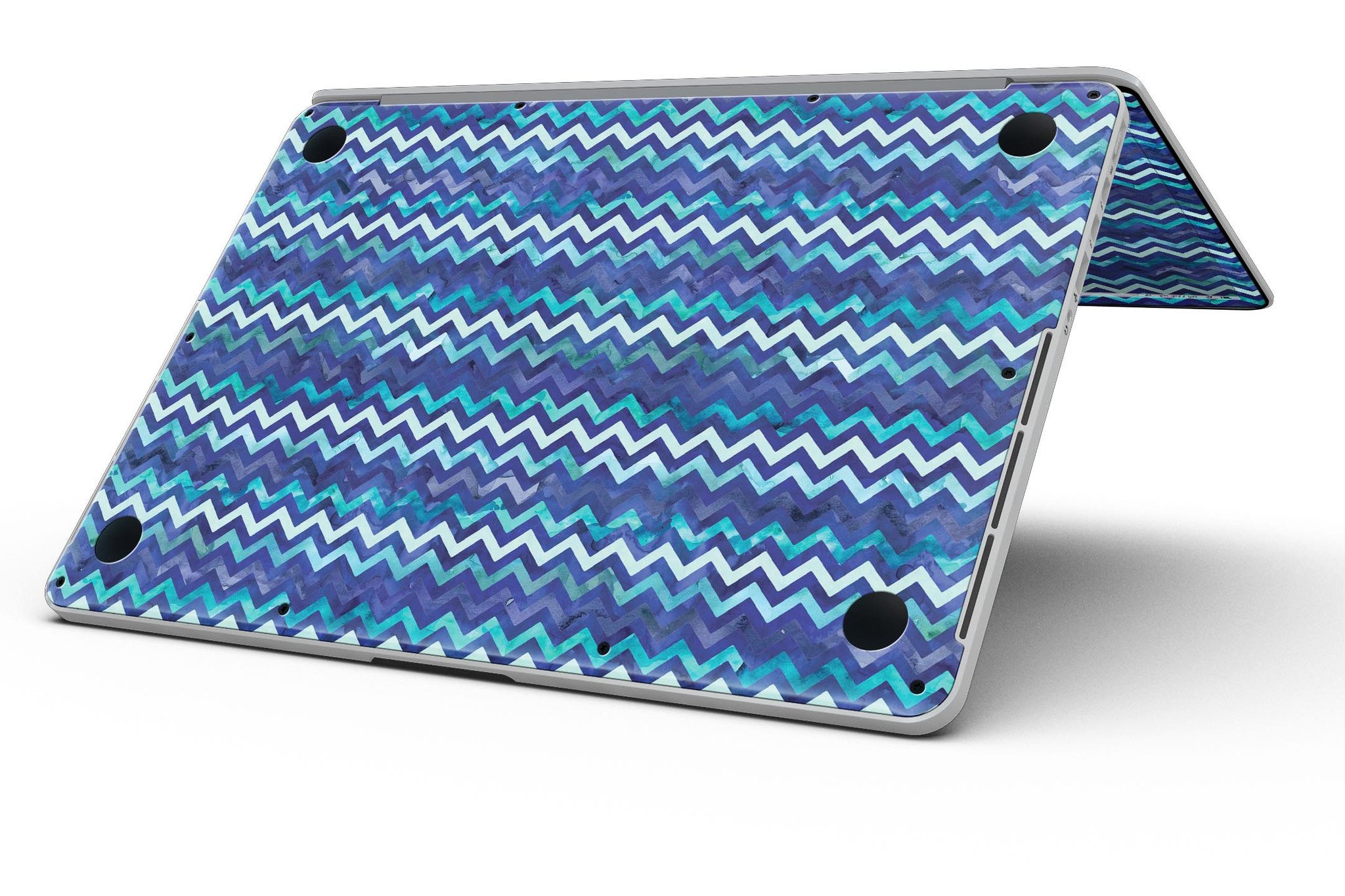 Blue Multi Watercolor Chevron skin for MacBook Pro with Retina Display, showcasing vibrant colors and a stylish chevron pattern.