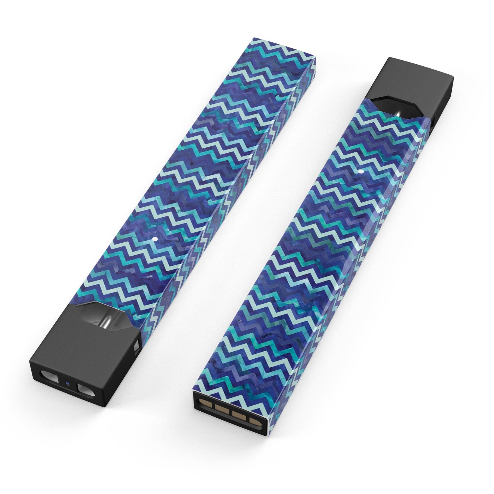 Blue Multi Watercolor Chevron skin-wrap for JUUL vaping device, showcasing vibrant chevron pattern and premium quality.