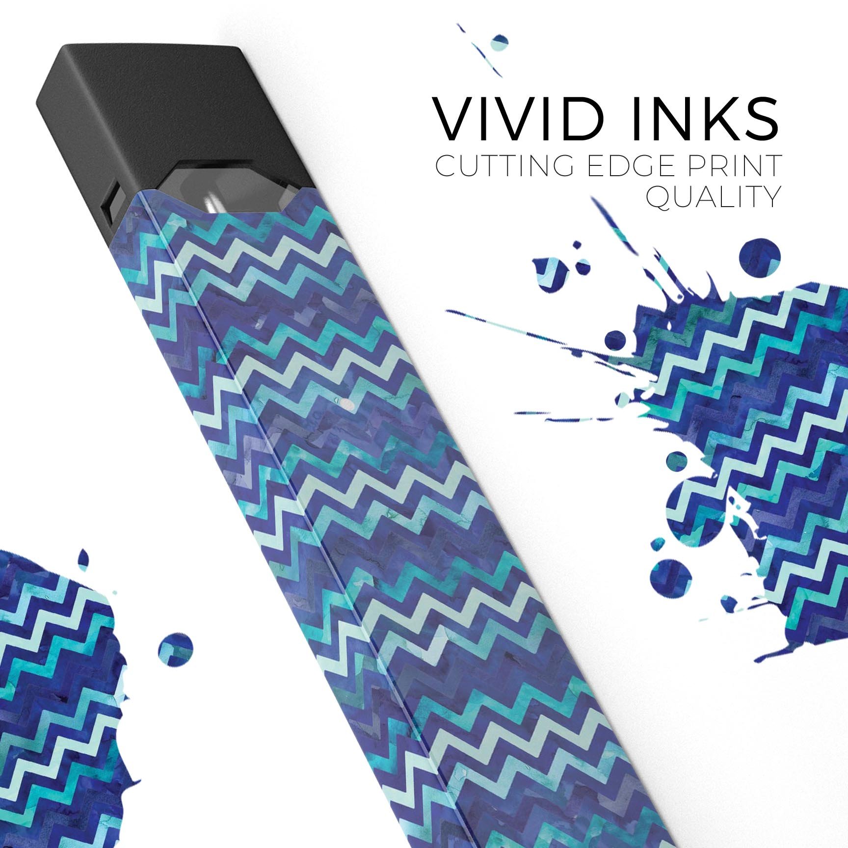 Blue Multi Watercolor Chevron skin-wrap for JUUL vaping device, showcasing vibrant chevron pattern and premium quality.