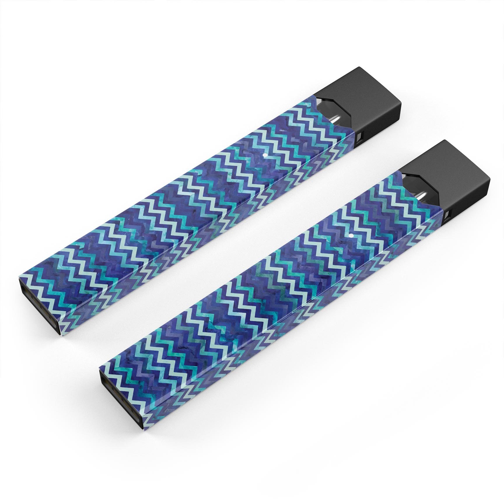 Blue Multi Watercolor Chevron skin-wrap for JUUL vaping device, showcasing vibrant chevron pattern and premium quality.