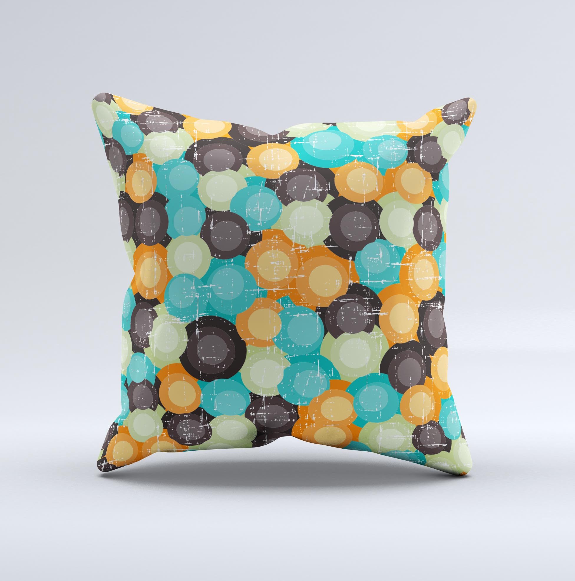 Blue and orange decorative throw pillow featuring an abstract polka dot design, handcrafted in Virginia with high-quality materials.