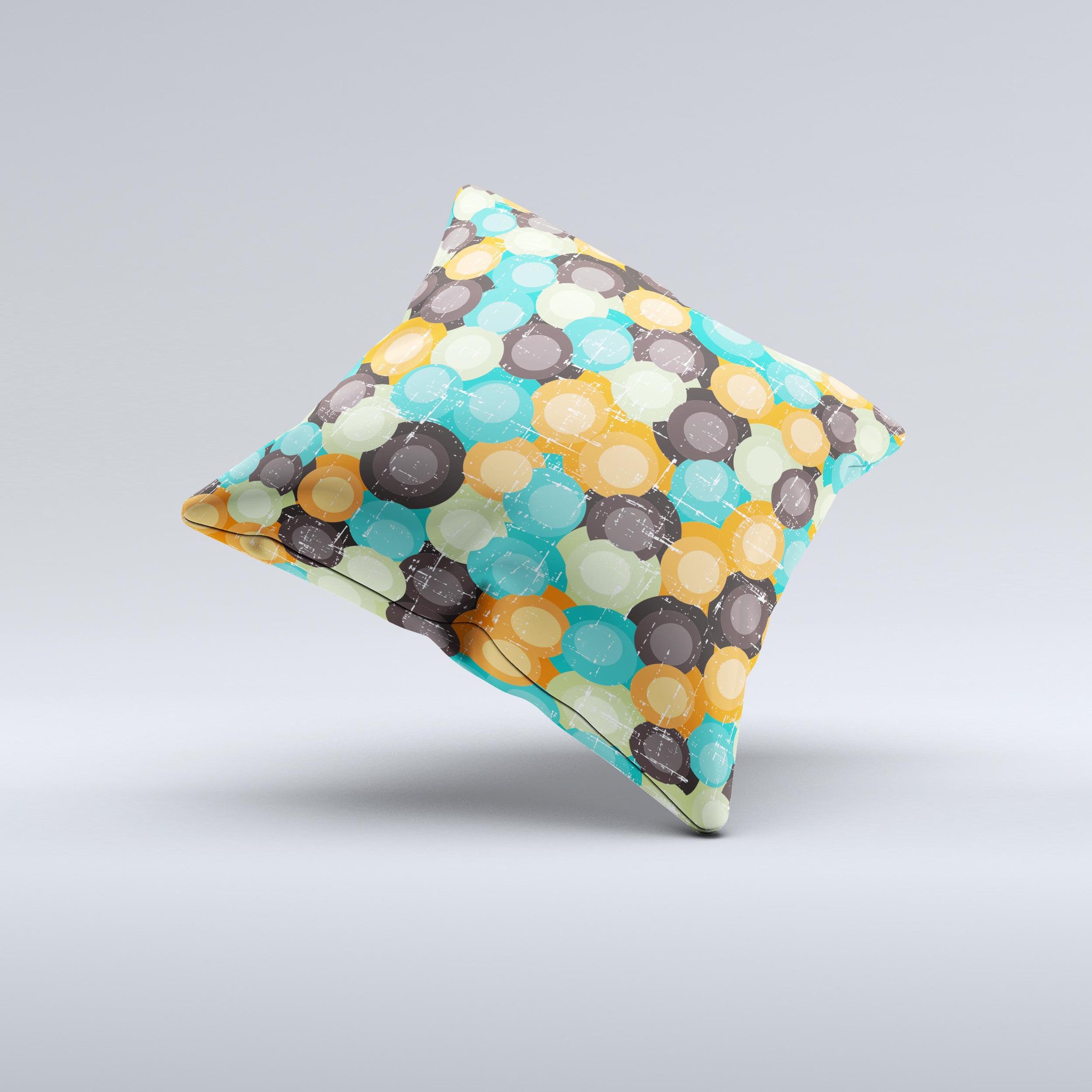 Blue and orange decorative throw pillow featuring an abstract polka dot design, handcrafted in Virginia with high-quality materials.