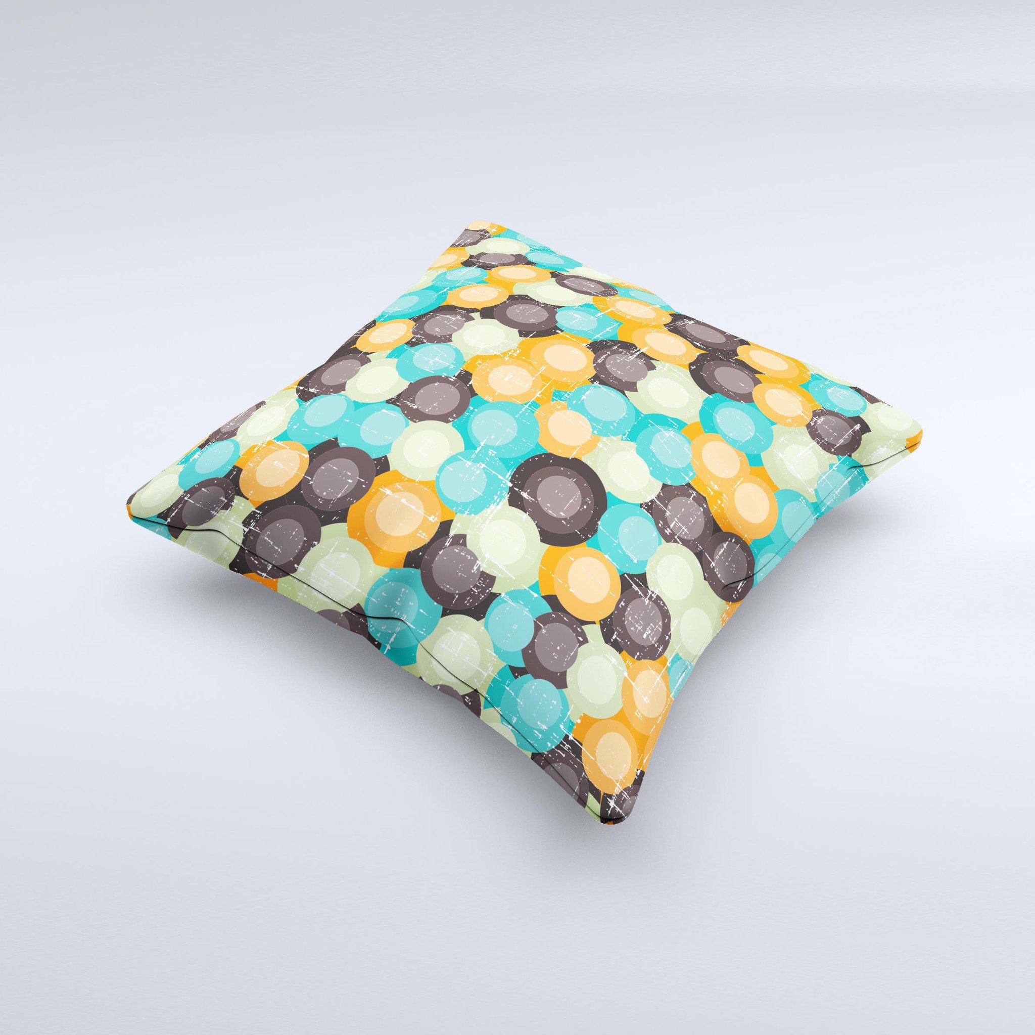 Blue and orange decorative throw pillow featuring an abstract polka dot design, handcrafted in Virginia with high-quality materials.