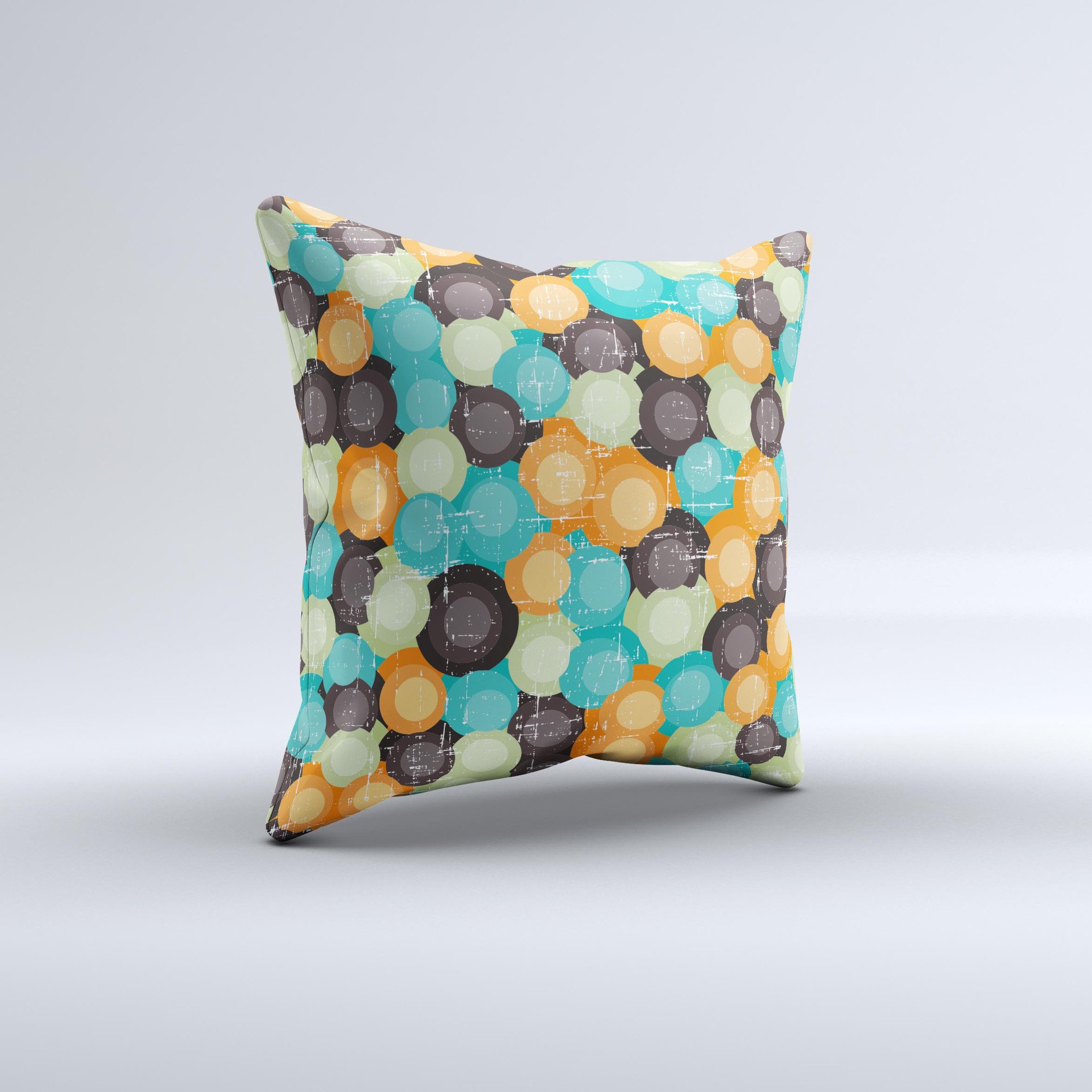 Blue and orange decorative throw pillow featuring an abstract polka dot design, handcrafted in Virginia with high-quality materials.