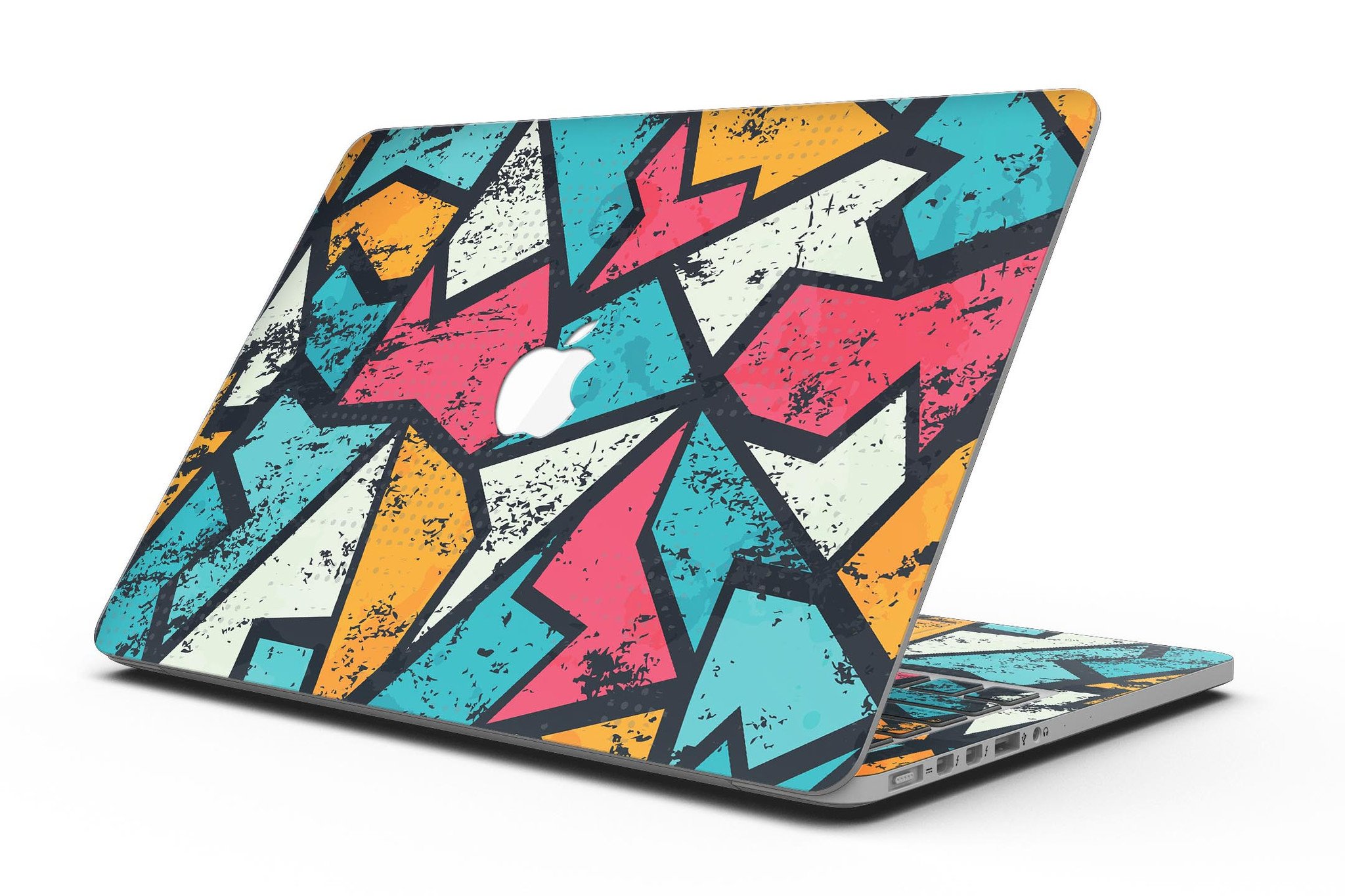 Blue Orange and Red Zig Zags skin for MacBook Pro with Retina Display, showcasing vibrant colors and stylish design.