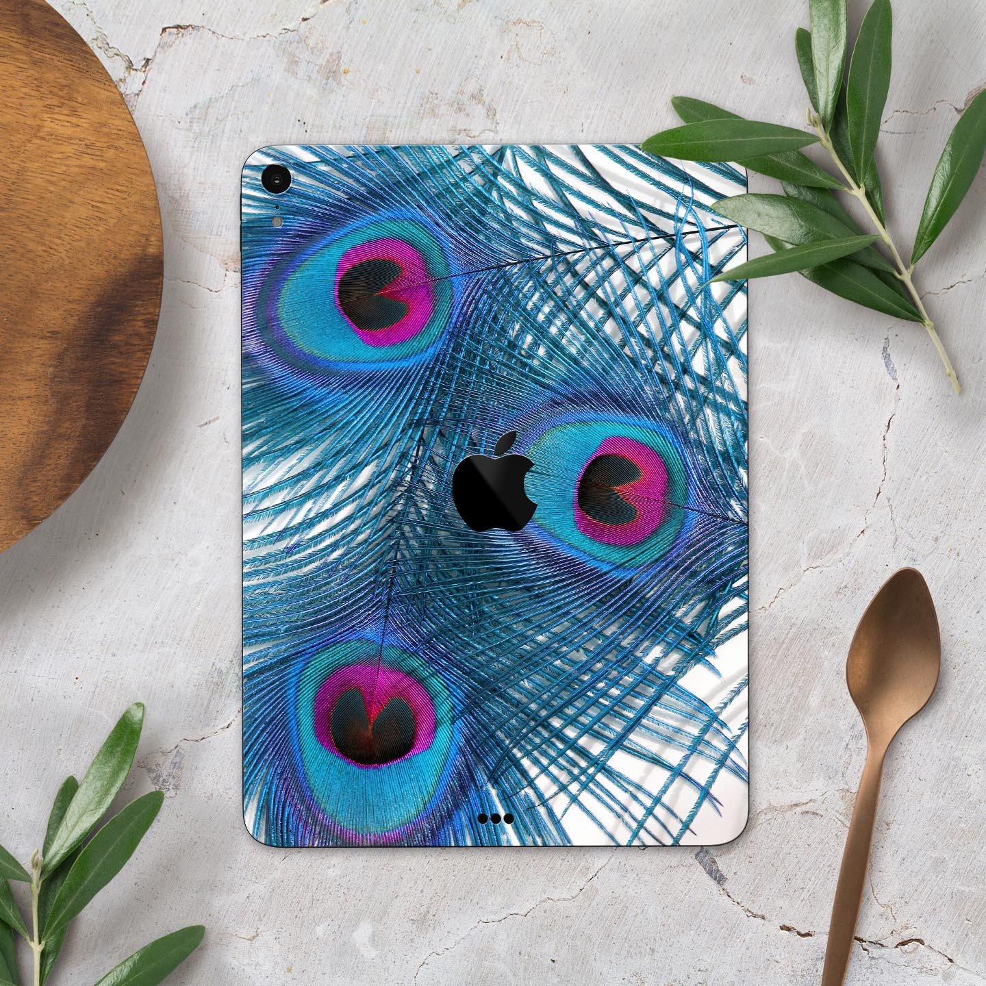 Blue Peacock full body skin decal for Apple iPad Pro, showcasing vibrant colors and premium 3M material for protection.