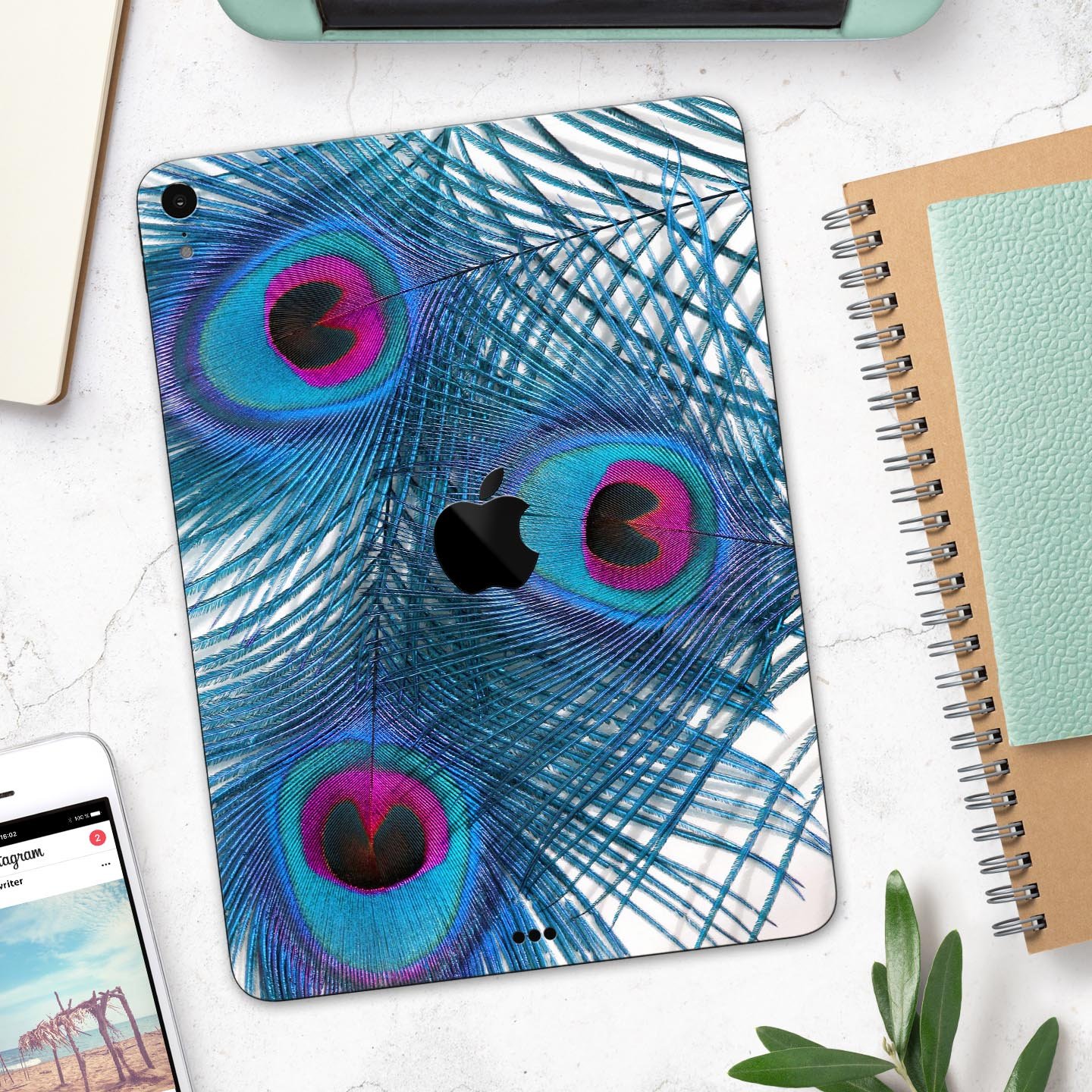 Blue Peacock full body skin decal for Apple iPad Pro, showcasing vibrant colors and premium 3M material for protection.