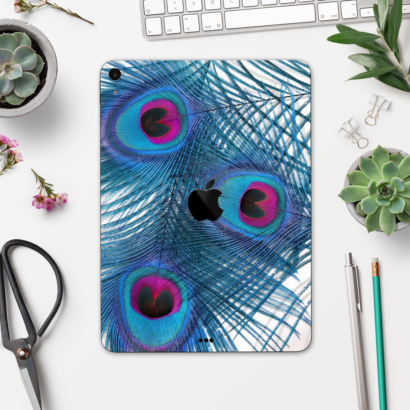 Blue Peacock full body skin decal for Apple iPad Pro, showcasing vibrant colors and premium 3M material for protection.