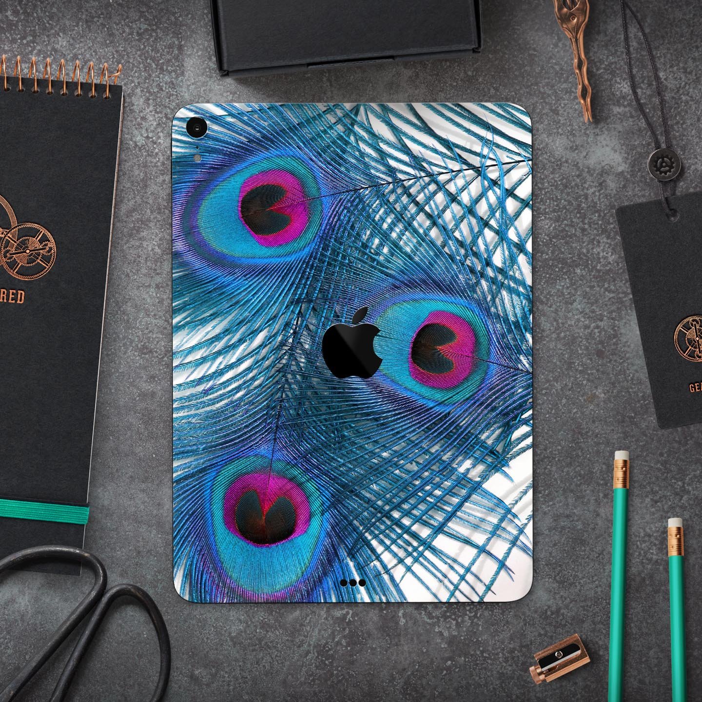 Blue Peacock full body skin decal for Apple iPad Pro, showcasing vibrant colors and premium 3M material for protection.