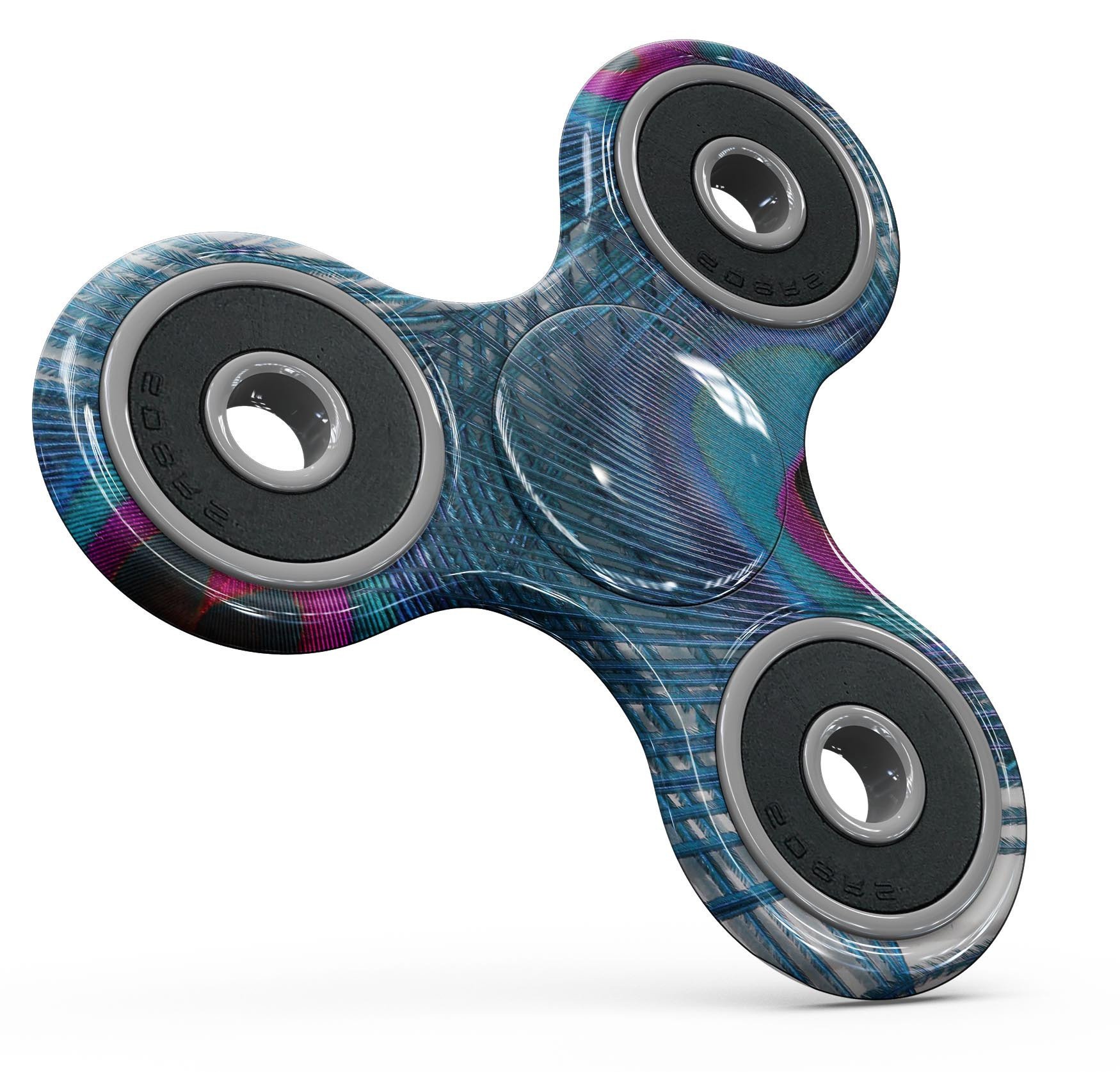 Blue Peacock Full-Body Fidget Spinner Skin-Kit showcasing vibrant peacock design on premium vinyl material.