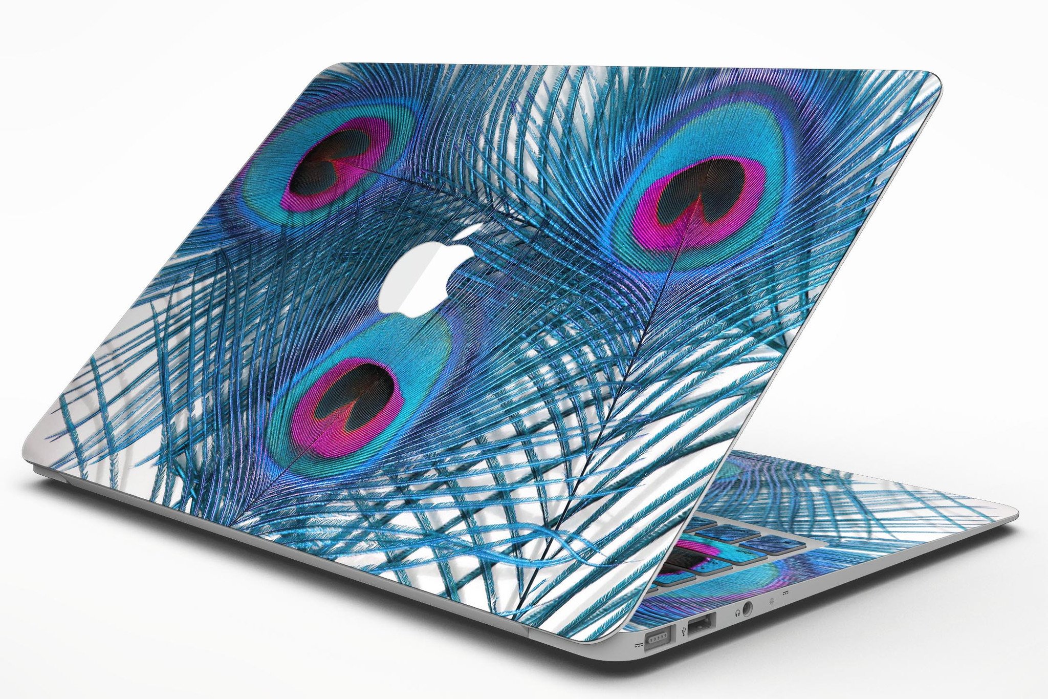 Blue Peacock MacBook Air Skin Kit showcasing vibrant peacock design on premium vinyl.