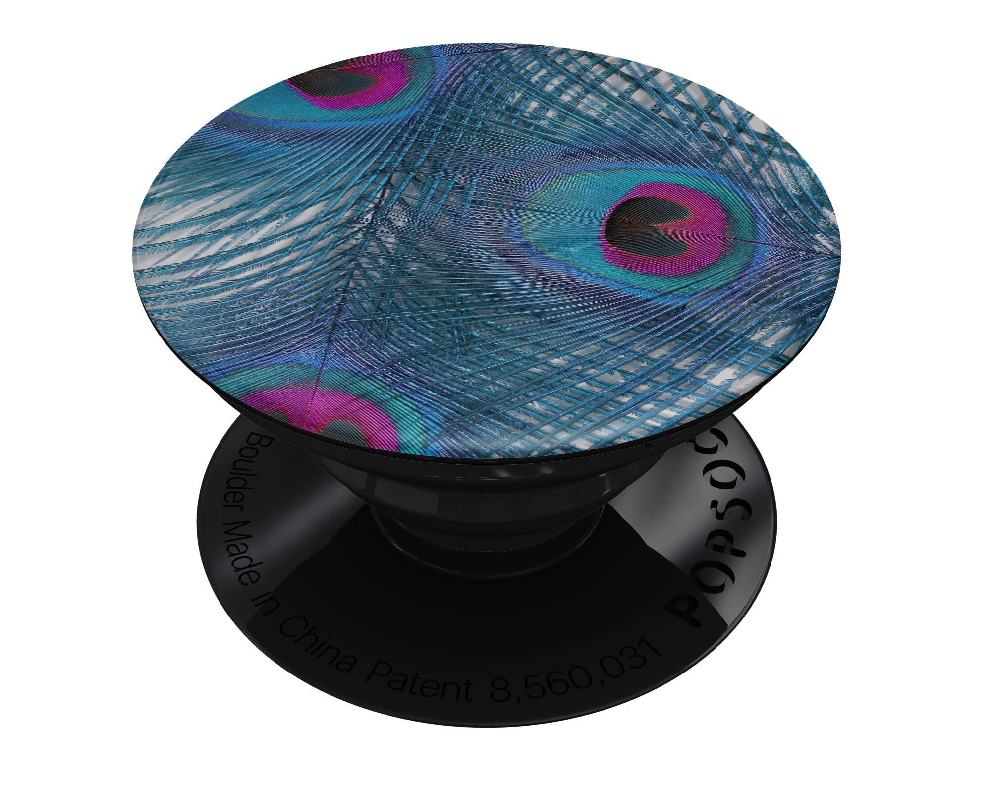 Blue Peacock Skin Kit for PopSockets featuring vibrant peacock design on premium vinyl material.