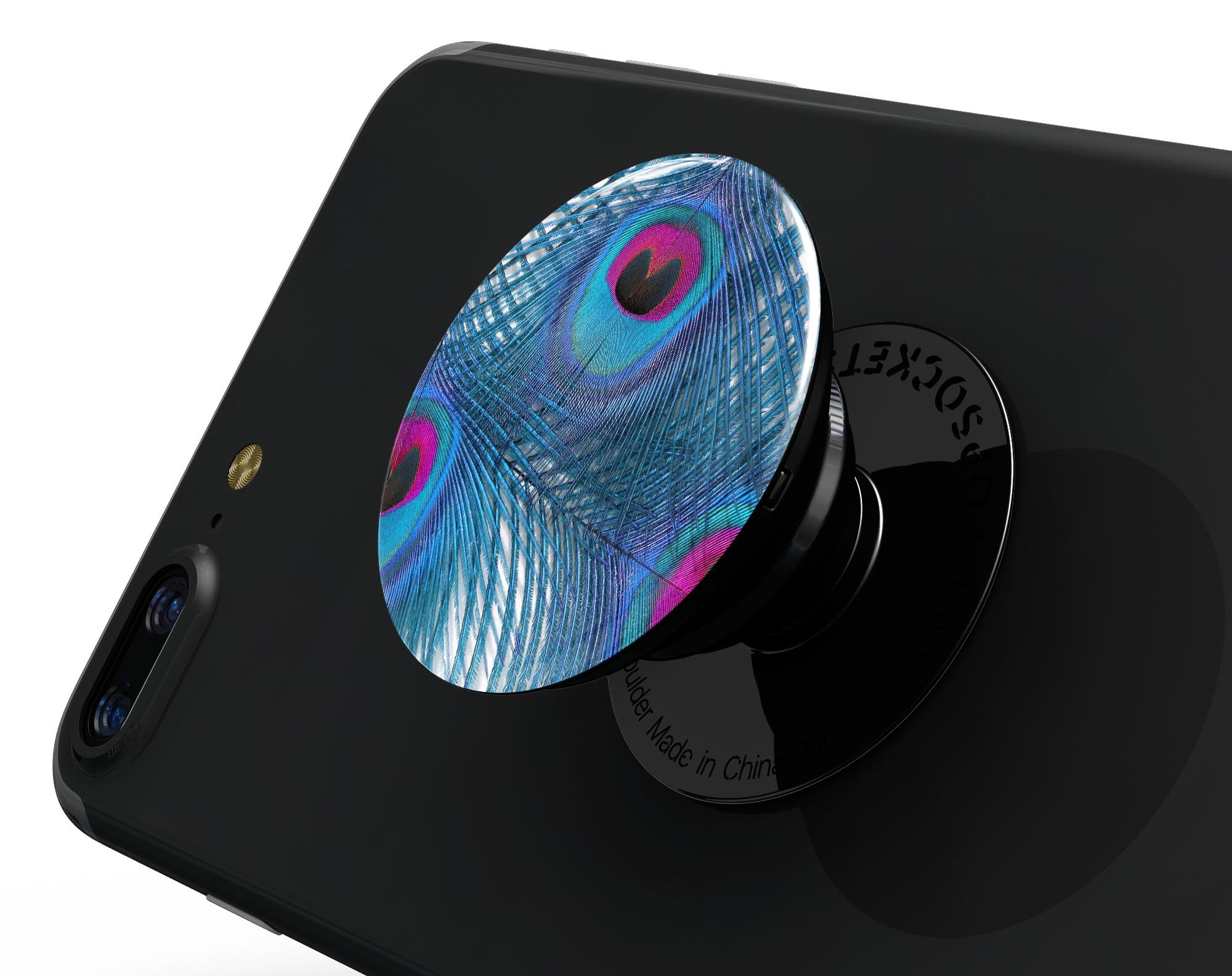 Blue Peacock Skin Kit for PopSockets featuring vibrant peacock design on premium vinyl material.