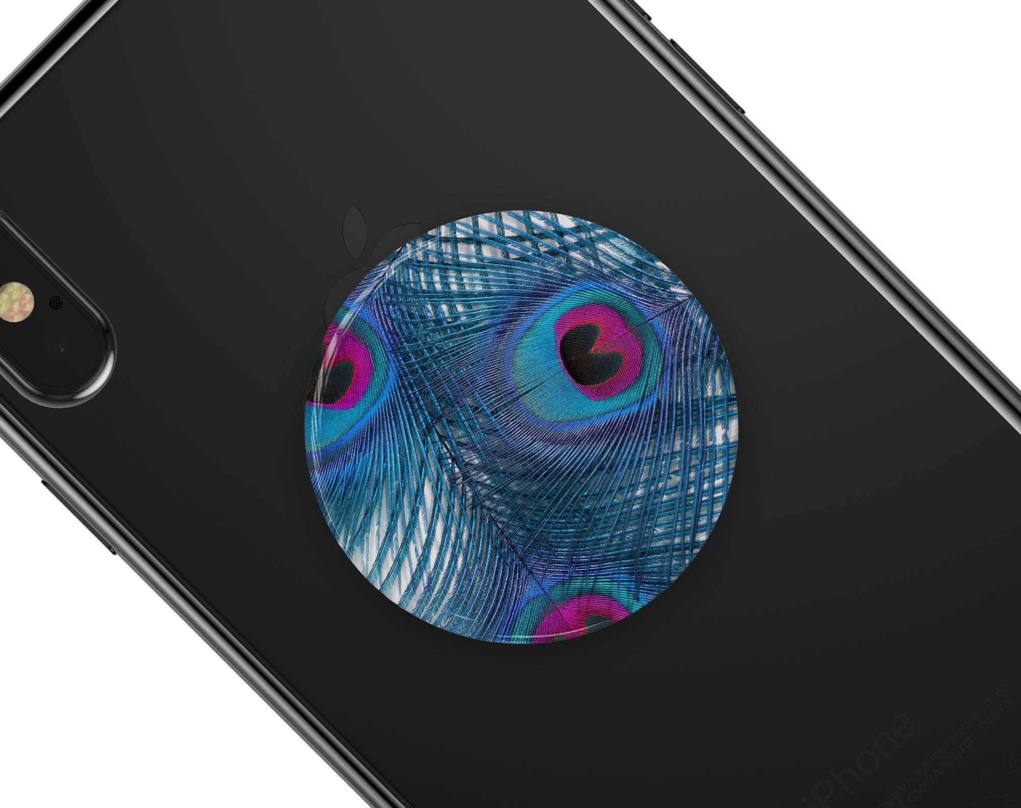 Blue Peacock Skin Kit for PopSockets featuring vibrant peacock design on premium vinyl material.