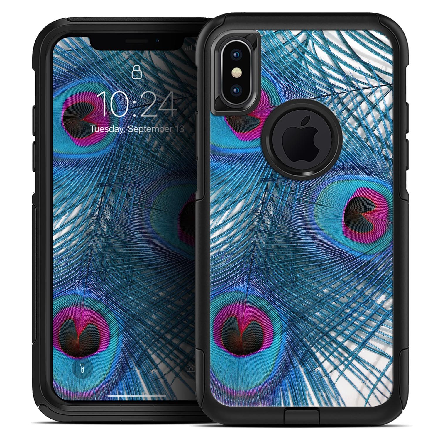 Blue Peacock Skin Kit designed for iPhone OtterBox Cases, featuring a vibrant peacock design and ultra-thin protection.