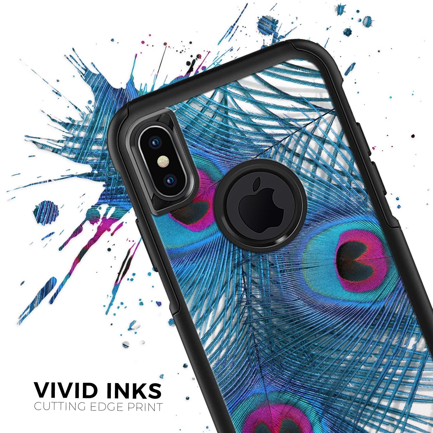 Blue Peacock Skin Kit designed for iPhone OtterBox Cases, featuring a vibrant peacock design and ultra-thin protection.