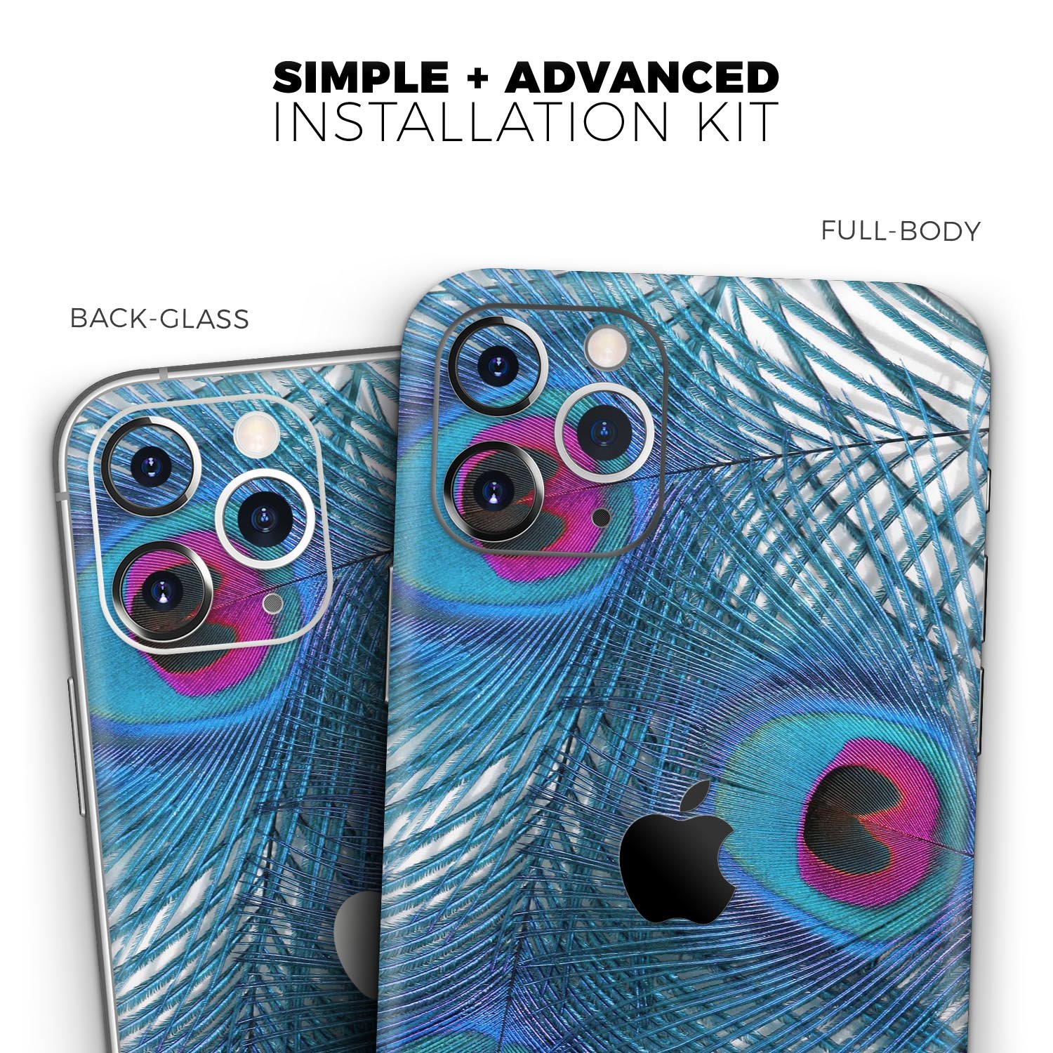 Blue Peacock Skin-Kit for Apple iPhone 13 and 13 Pro, showcasing vibrant colors and sleek design.