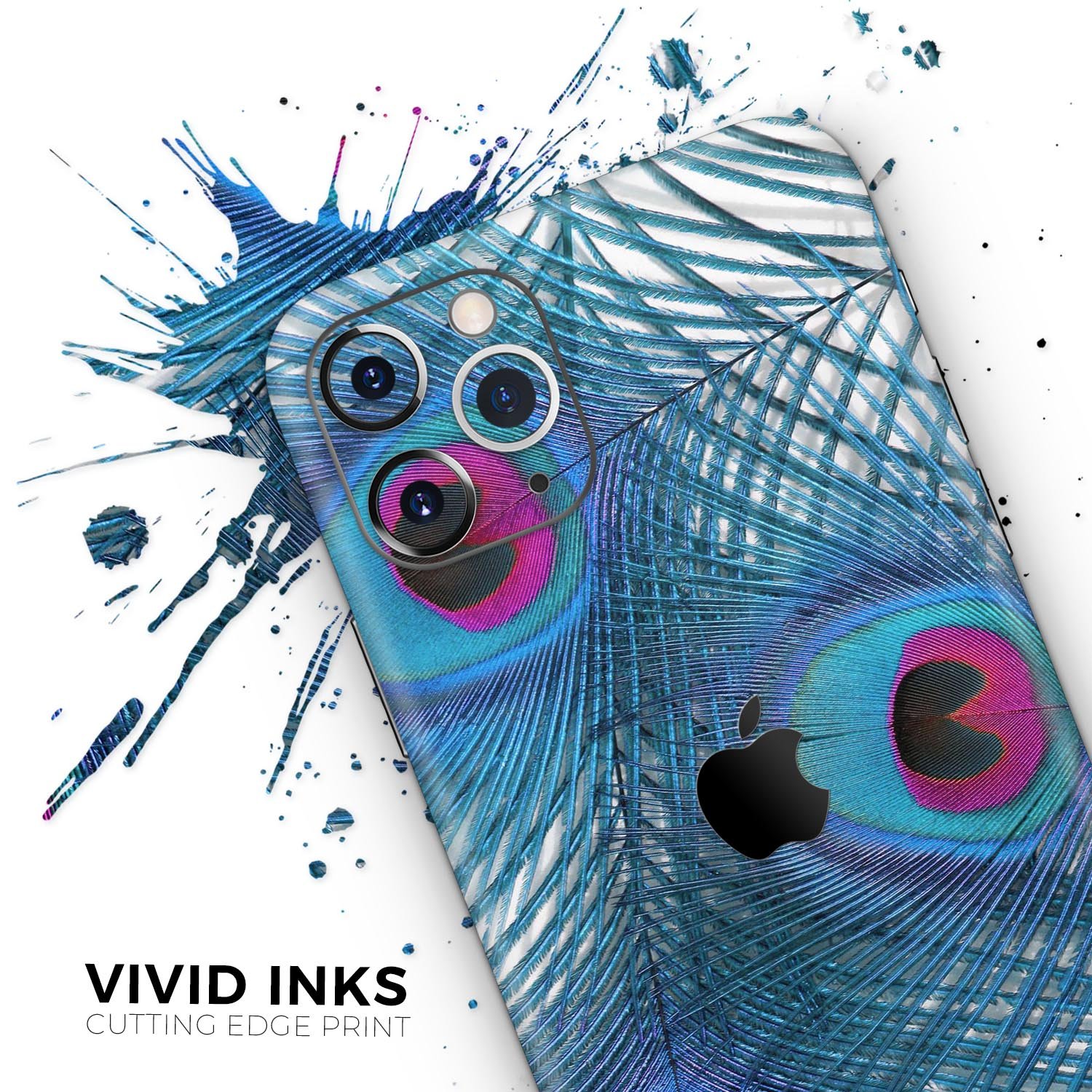 Blue Peacock Skin-Kit for Apple iPhone 13 and 13 Pro, showcasing vibrant colors and sleek design.