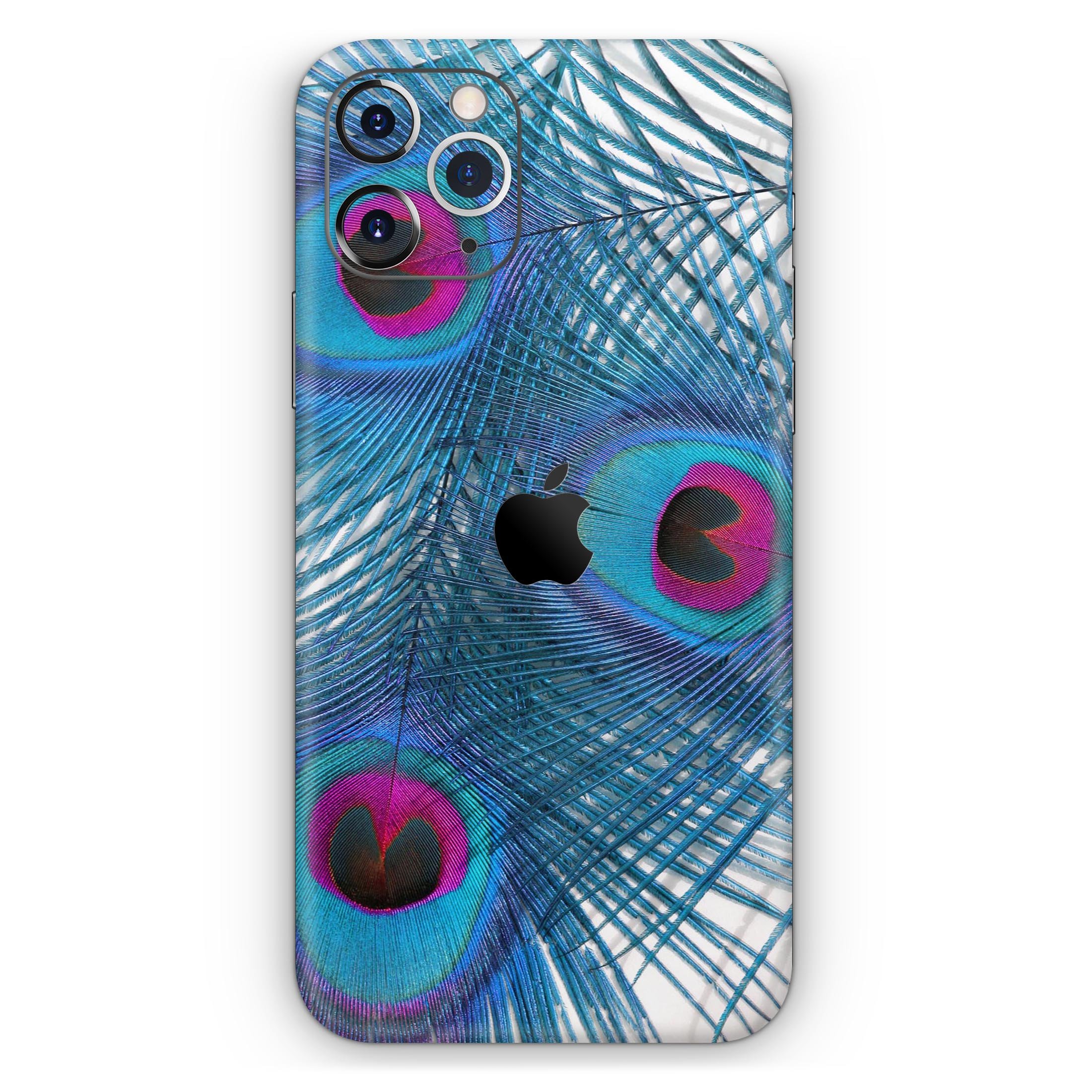 Blue Peacock Skin-Kit for Apple iPhone 13 and 13 Pro, showcasing vibrant colors and sleek design.