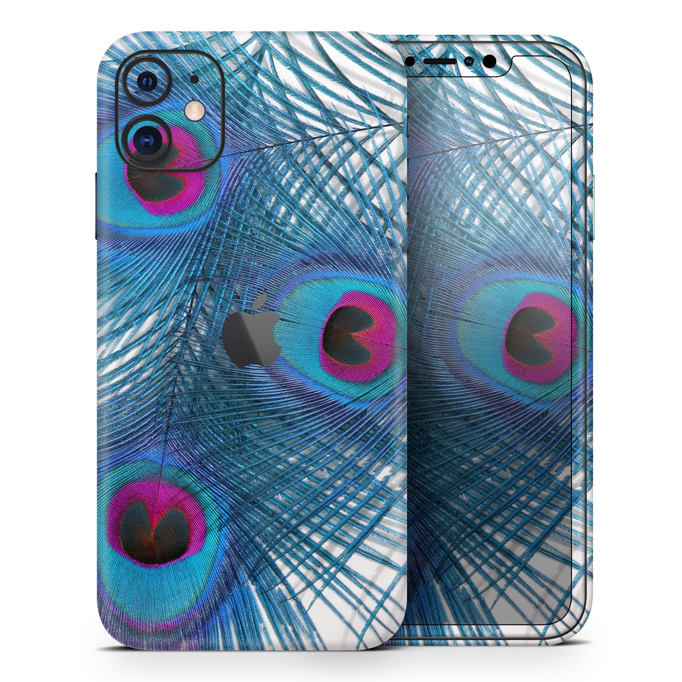 Blue Peacock Skin-Kit for Apple iPhone 13 and 13 Pro, showcasing vibrant colors and sleek design.