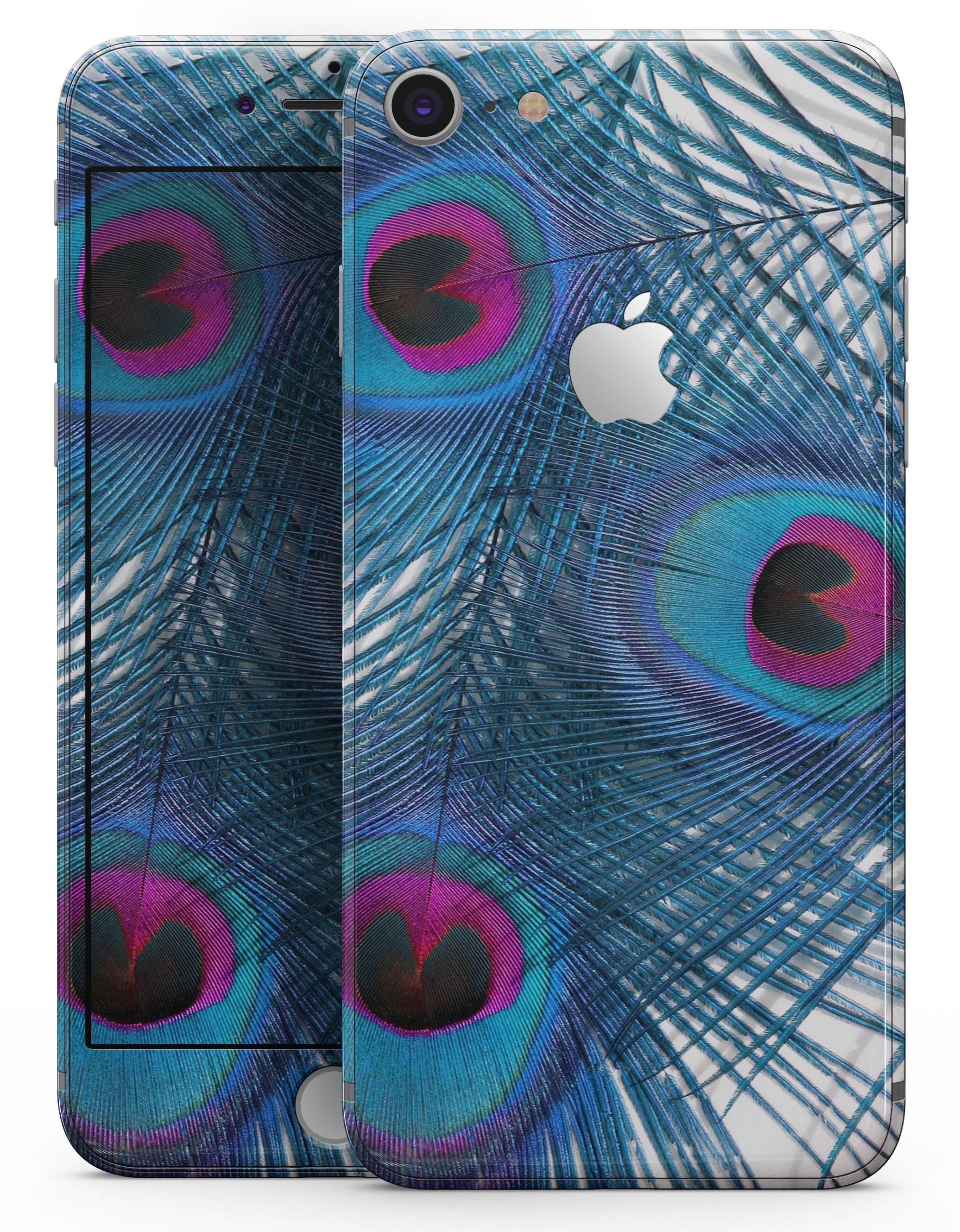 Blue Peacock Skin-kit for iPhone 8 and 8 Plus, showcasing vibrant peacock design on premium vinyl.