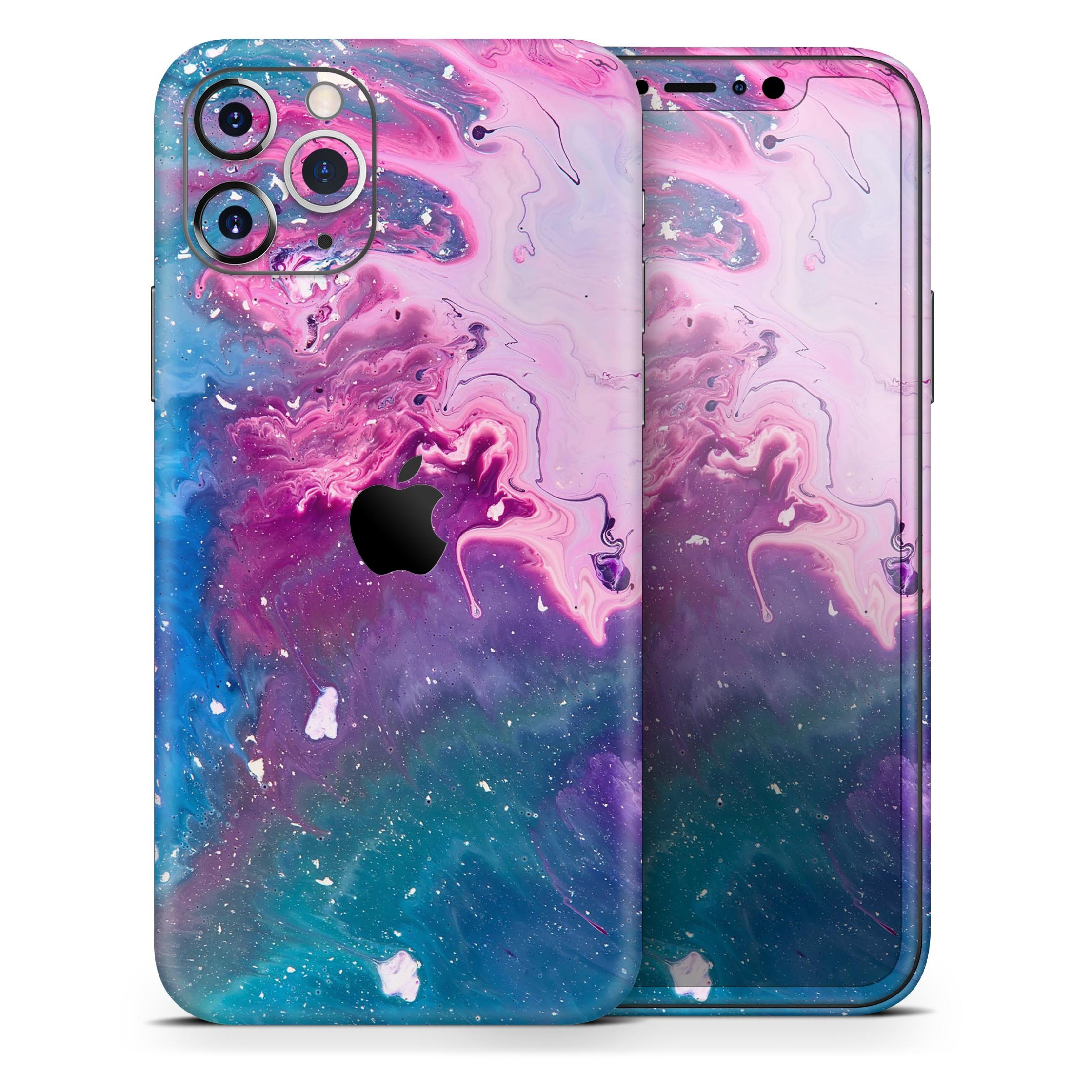 Blue and pink acrylic abstract paint skin for iPhone 11, showcasing vibrant colors and artistic design.