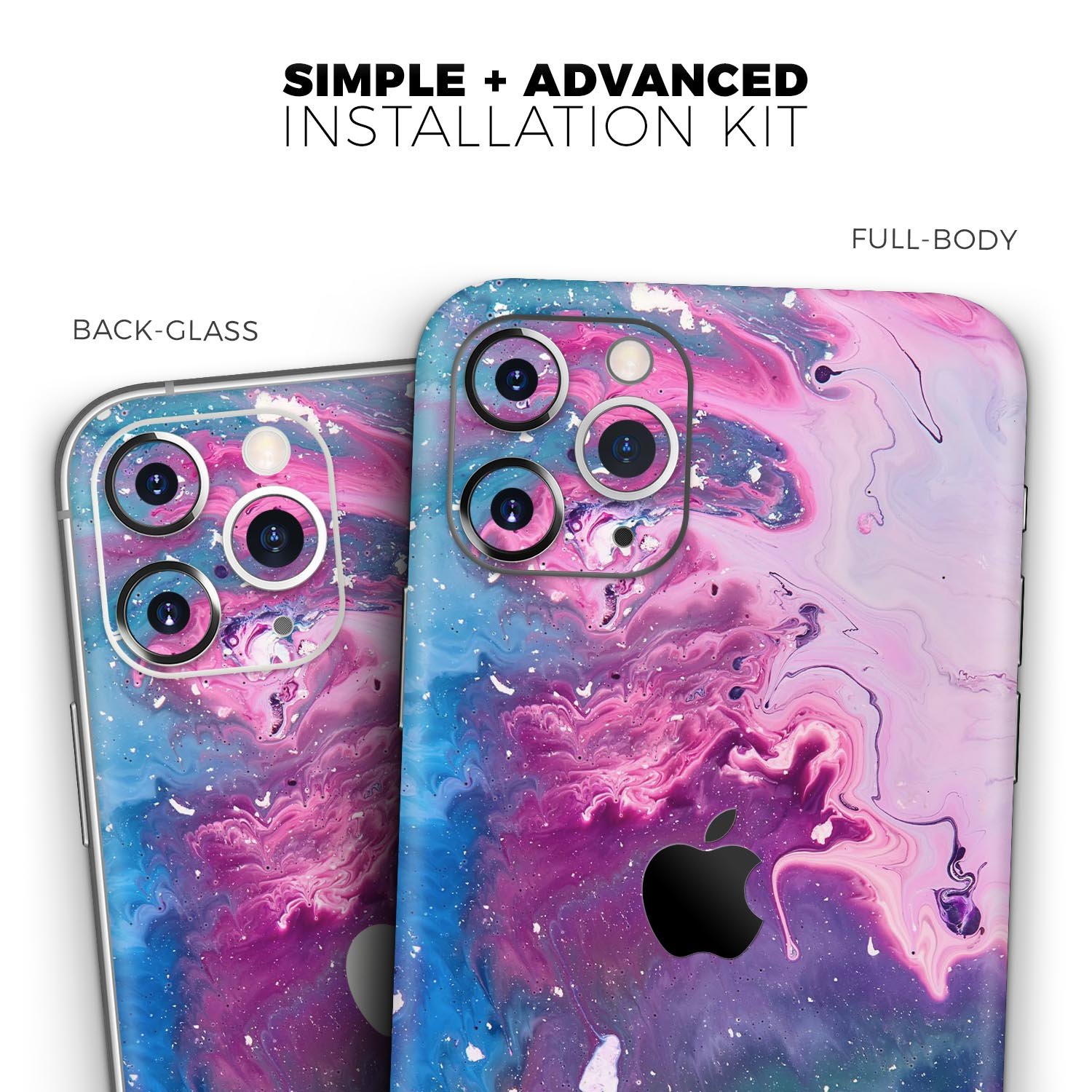 Blue and pink acrylic abstract paint skin for iPhone 11, showcasing vibrant colors and artistic design.