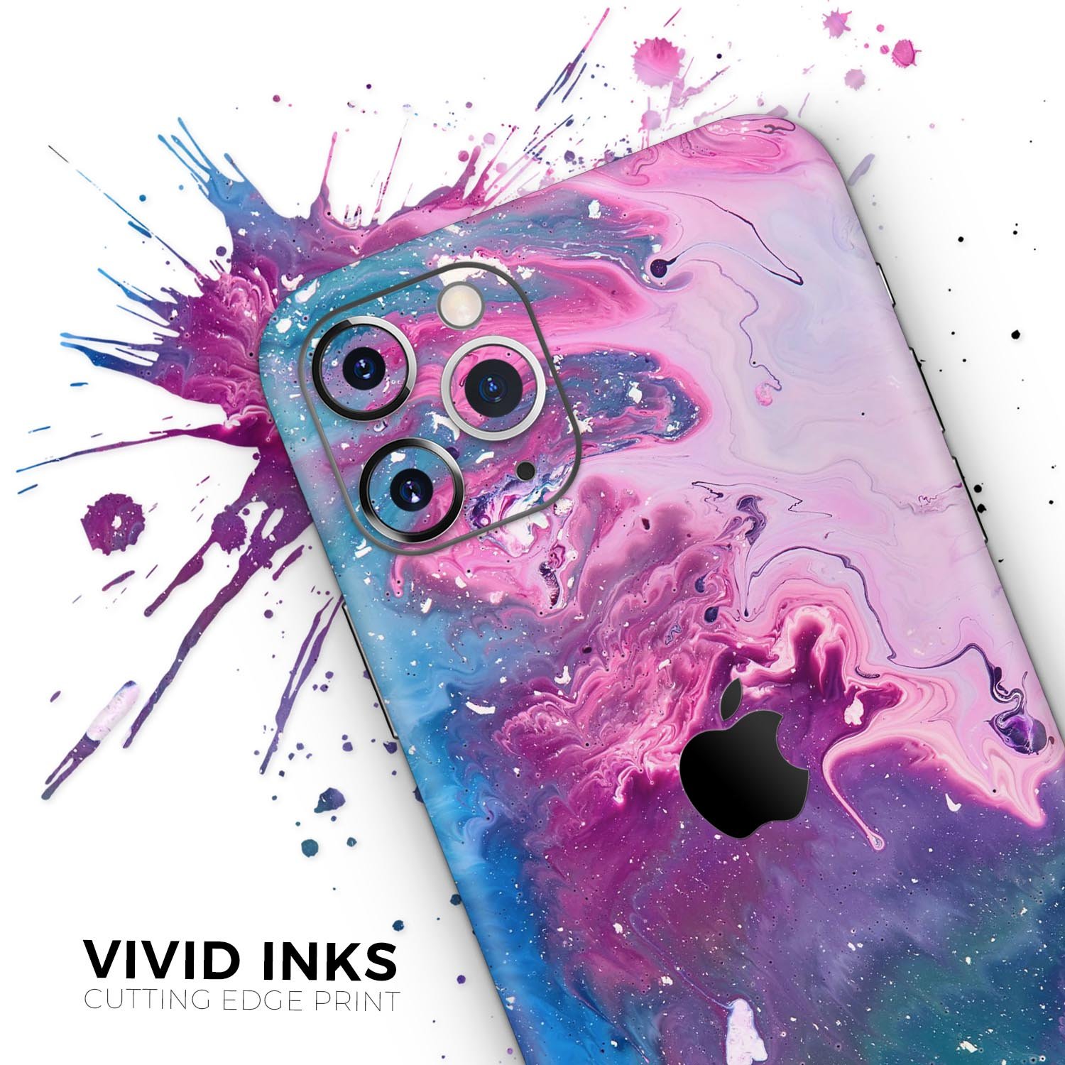 Blue and pink acrylic abstract paint skin for iPhone 11, showcasing vibrant colors and artistic design.