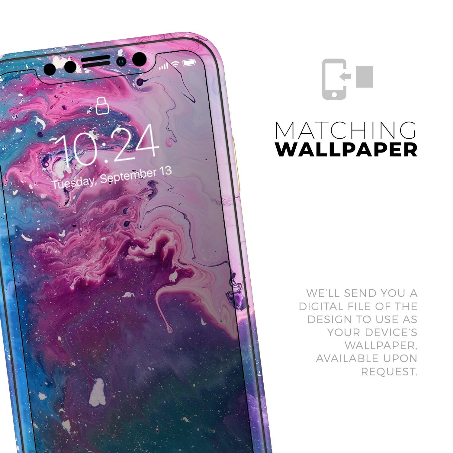 Blue and pink acrylic abstract paint skin for iPhone 11, showcasing vibrant colors and artistic design.