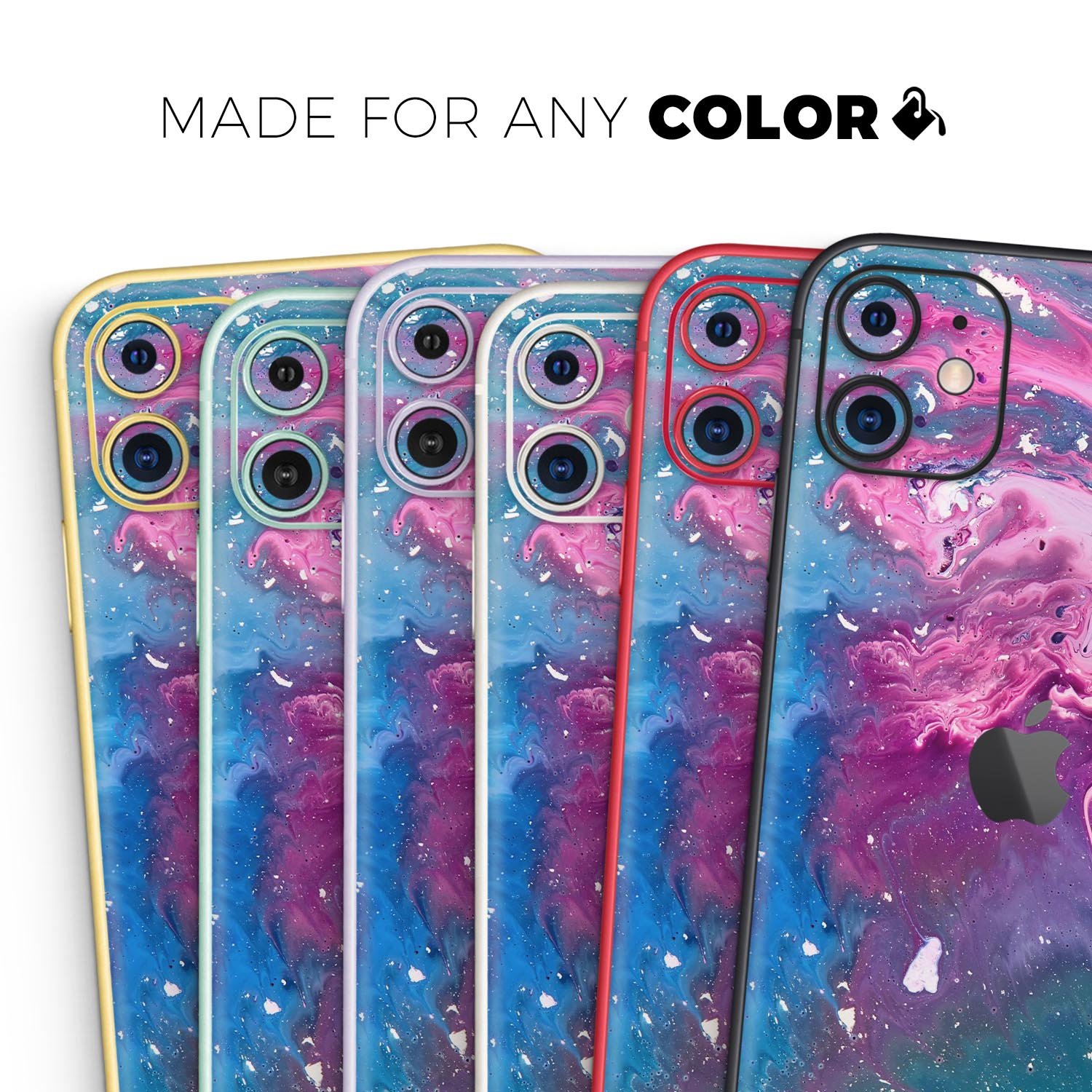 Blue and pink acrylic abstract paint skin for iPhone 11, showcasing vibrant colors and artistic design.