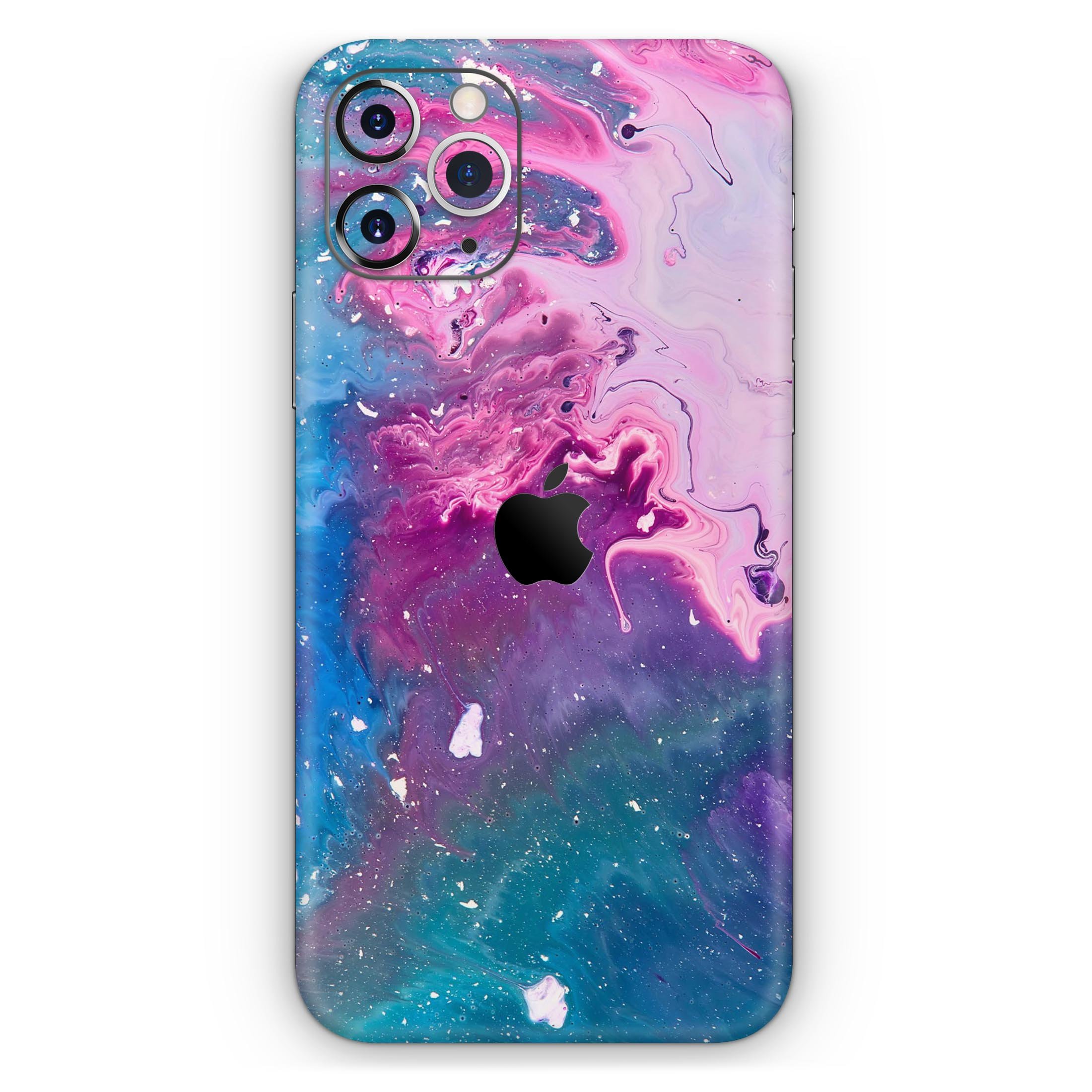 Blue and pink acrylic abstract paint skin for iPhone 11, showcasing vibrant colors and artistic design.