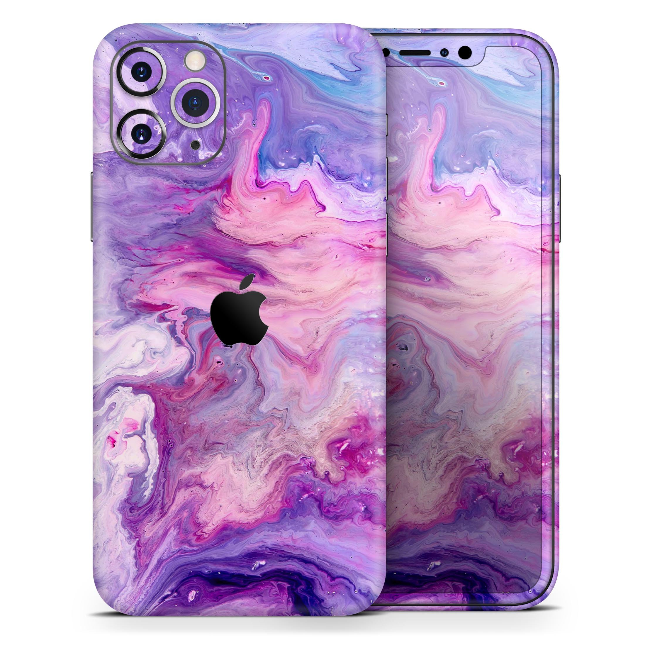 Blue and pink abstract acrylic skin for iPhone 11, showcasing vibrant colors and a sleek design.