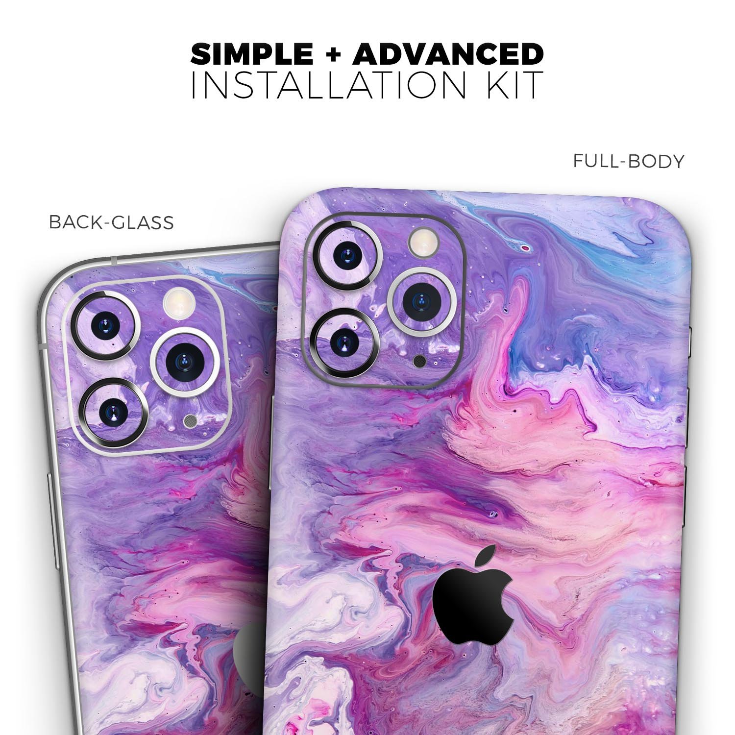 Blue and pink abstract acrylic skin for iPhone 11, showcasing vibrant colors and a sleek design.