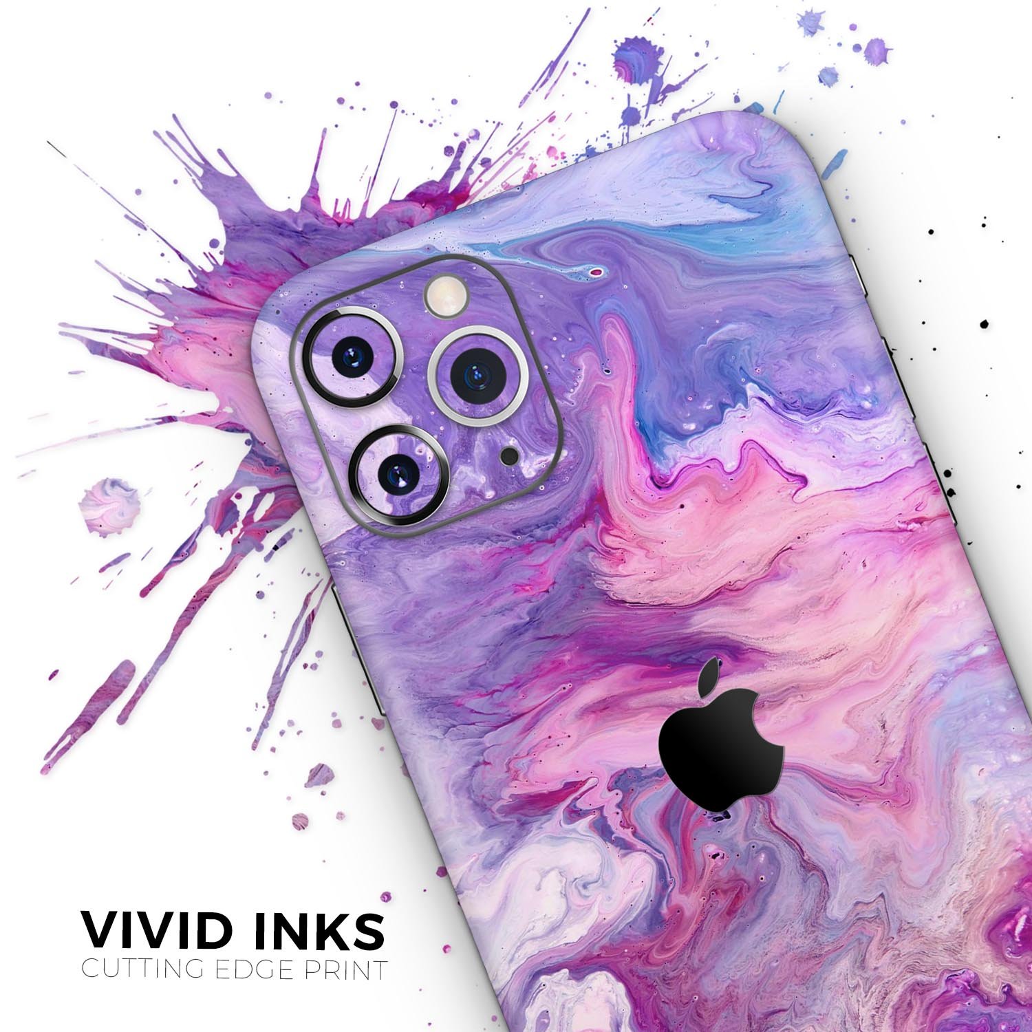 Blue and pink abstract acrylic skin for iPhone 11, showcasing vibrant colors and a sleek design.