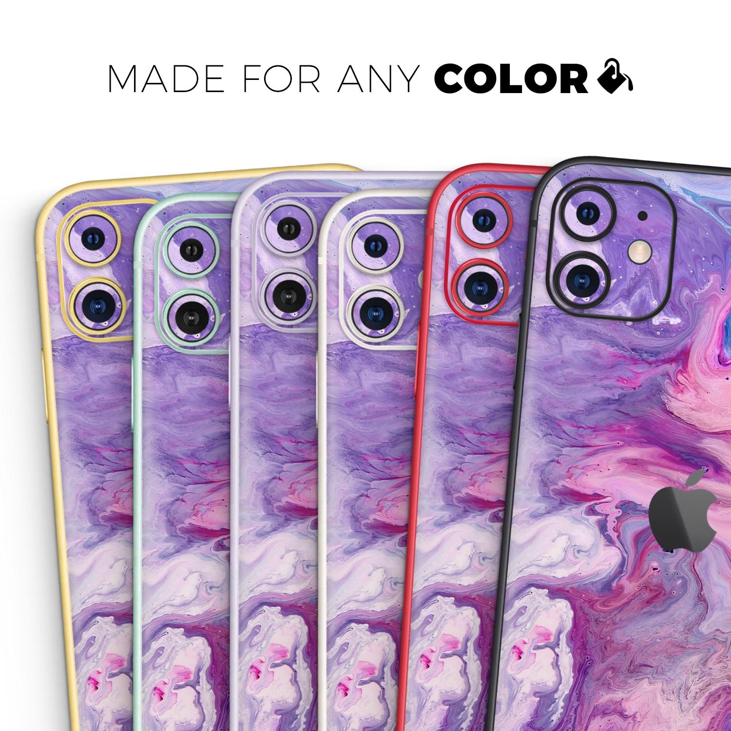 Blue and pink abstract acrylic skin for iPhone 11, showcasing vibrant colors and a sleek design.