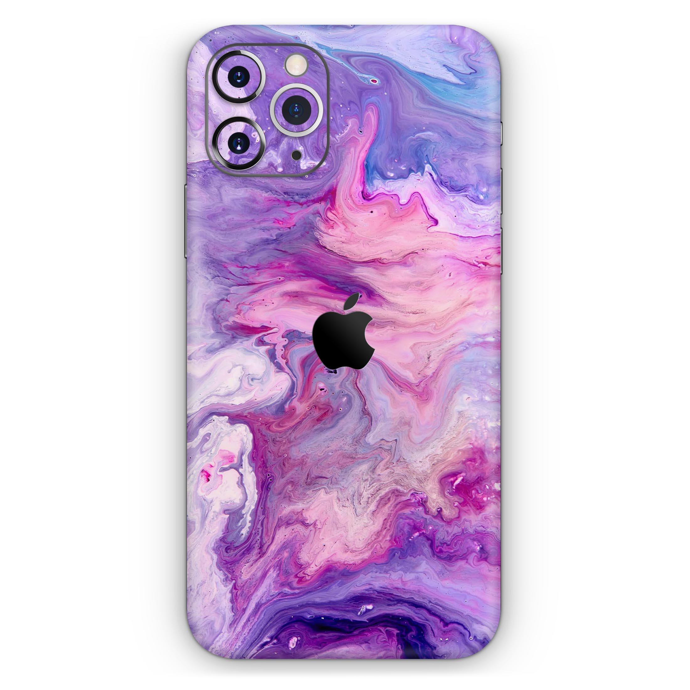 Blue and pink abstract acrylic skin for iPhone 11, showcasing vibrant colors and a sleek design.