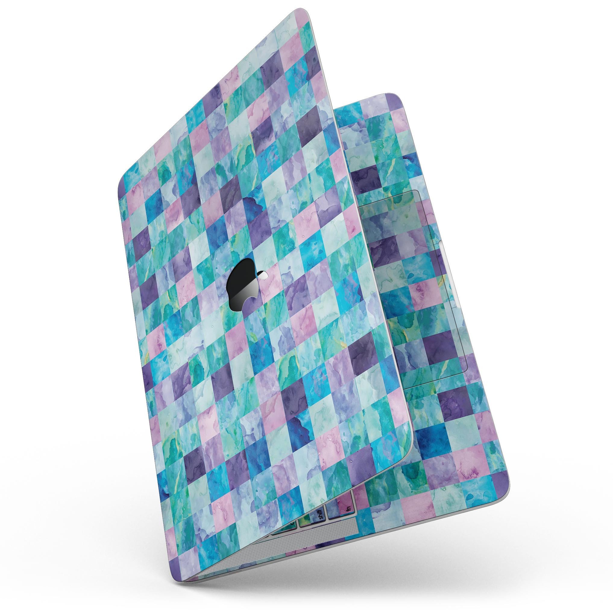 Colorful Blue Pink and Purple Watercolor Patchwork skin for 13" MacBook Pro, showcasing vibrant hues and a stylish design.