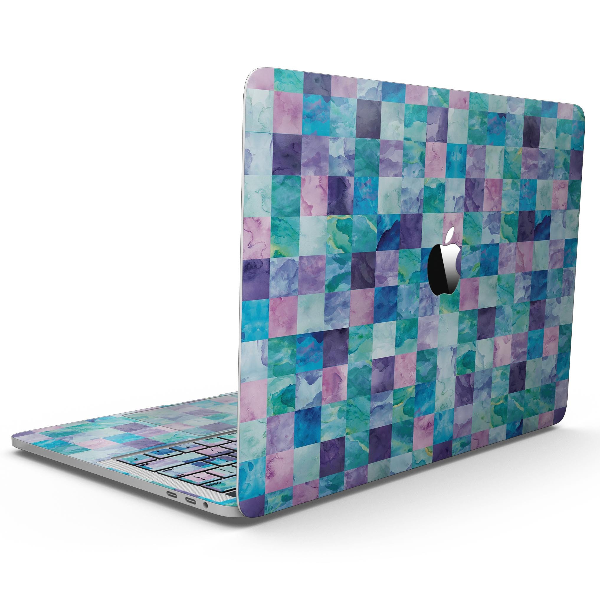 Colorful Blue Pink and Purple Watercolor Patchwork skin for 13" MacBook Pro, showcasing vibrant hues and a stylish design.