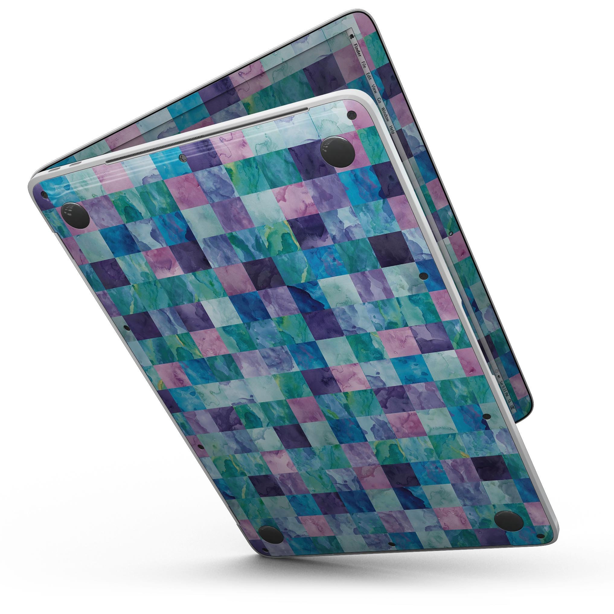 Colorful Blue Pink and Purple Watercolor Patchwork skin for 13" MacBook Pro, showcasing vibrant hues and a stylish design.