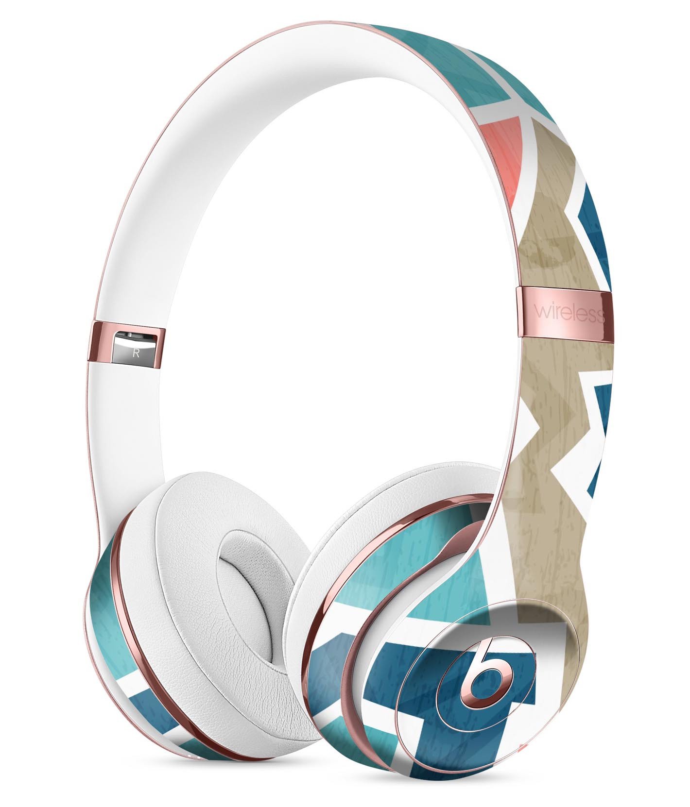 Blue, Pink, and Tan Sections Full-Body Skin Kit for Beats by Dre Solo 3 Wireless Headphones, showcasing vibrant colors and precision-cut design.