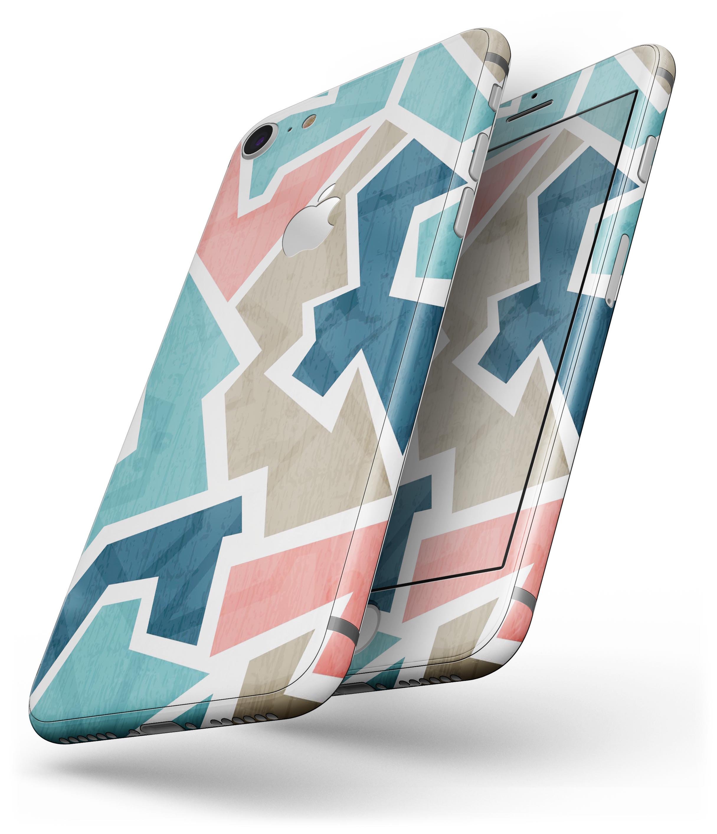 Stylish Blue, Pink, and Tan Sections Skin-kit for iPhone 8 and 8 Plus, showcasing vibrant colors and premium vinyl material.